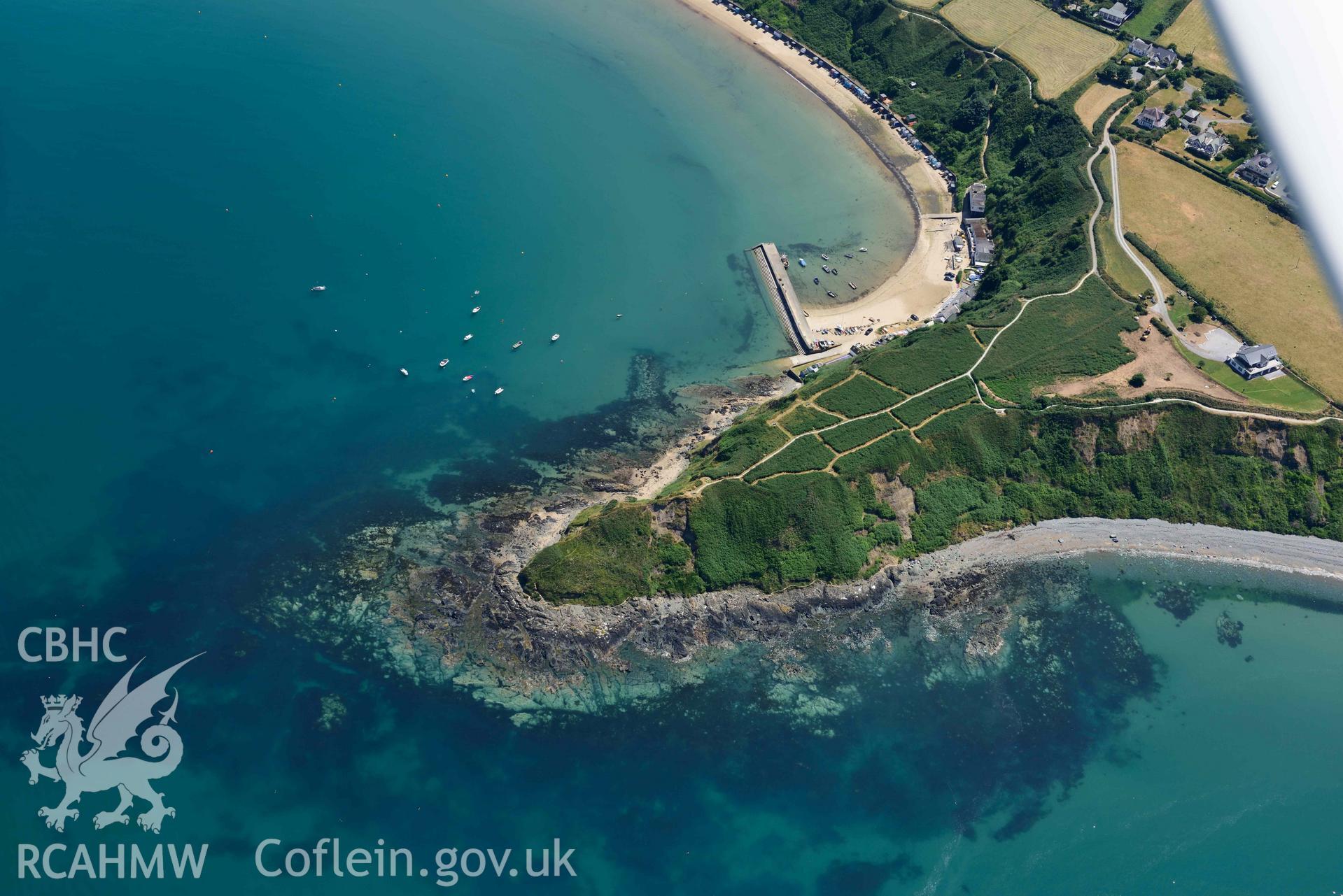 Aerial photograph: Penrhyn Nefyn, relict field boundaries. Crown: CHERISH PROJECT 2018. Produced with EU funds through the Ireland Wales Co-operation Programme 2014-2020 (NGR SH295410)