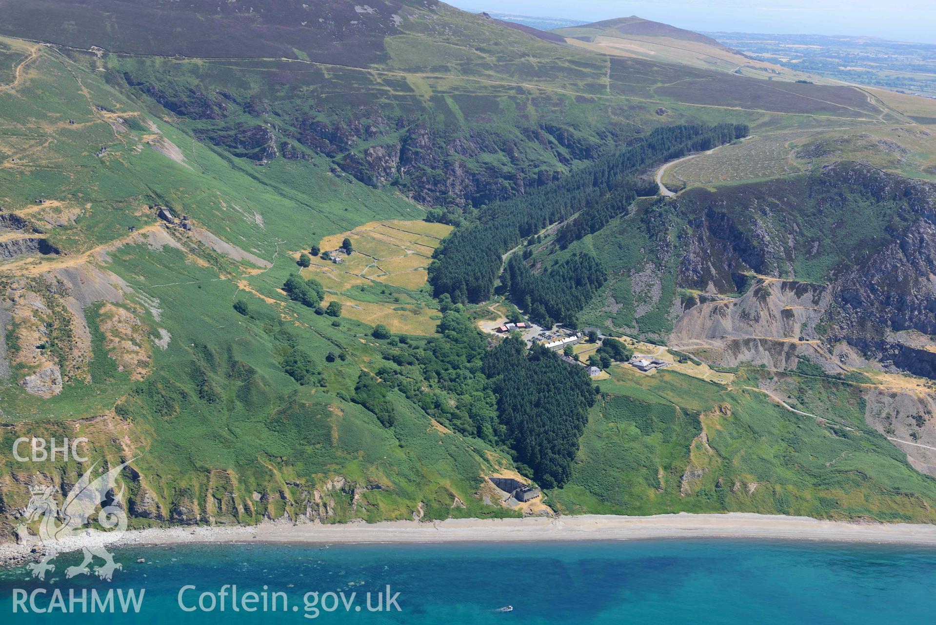 Aerial photograph: National Language Centre, Nant Gwrtheryn. Crown: CHERISH PROJECT 2018. Produced with EU funds through the Ireland Wales Co-operation Programme 2014-2020 (NGR SH349448)