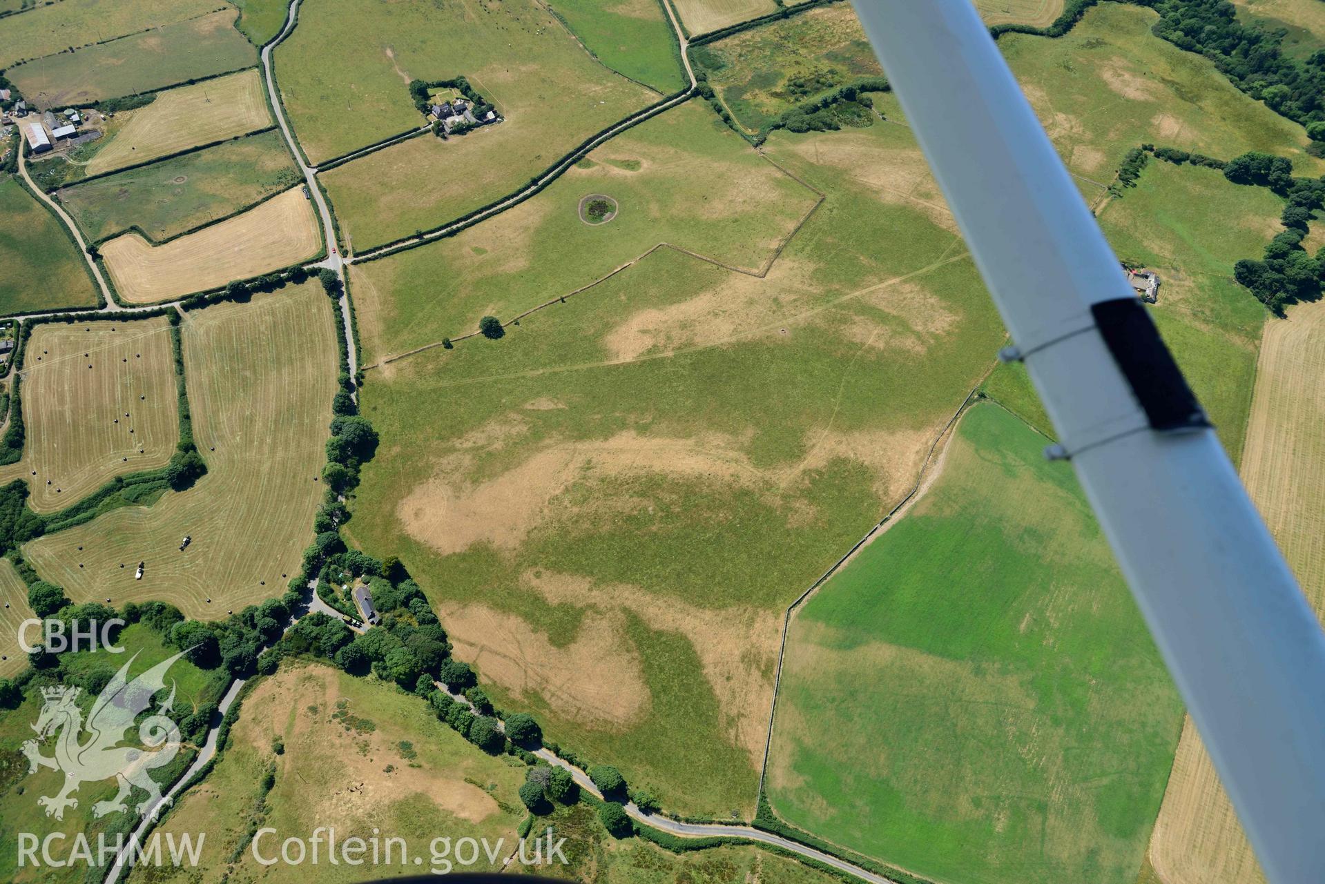 Aerial photograph: Cropmarks near Ceirchfryn. Crown: CHERISH PROJECT 2018. Produced with EU funds through the Ireland Wales Co-operation Programme 2014-2020 (NGR SH279305)