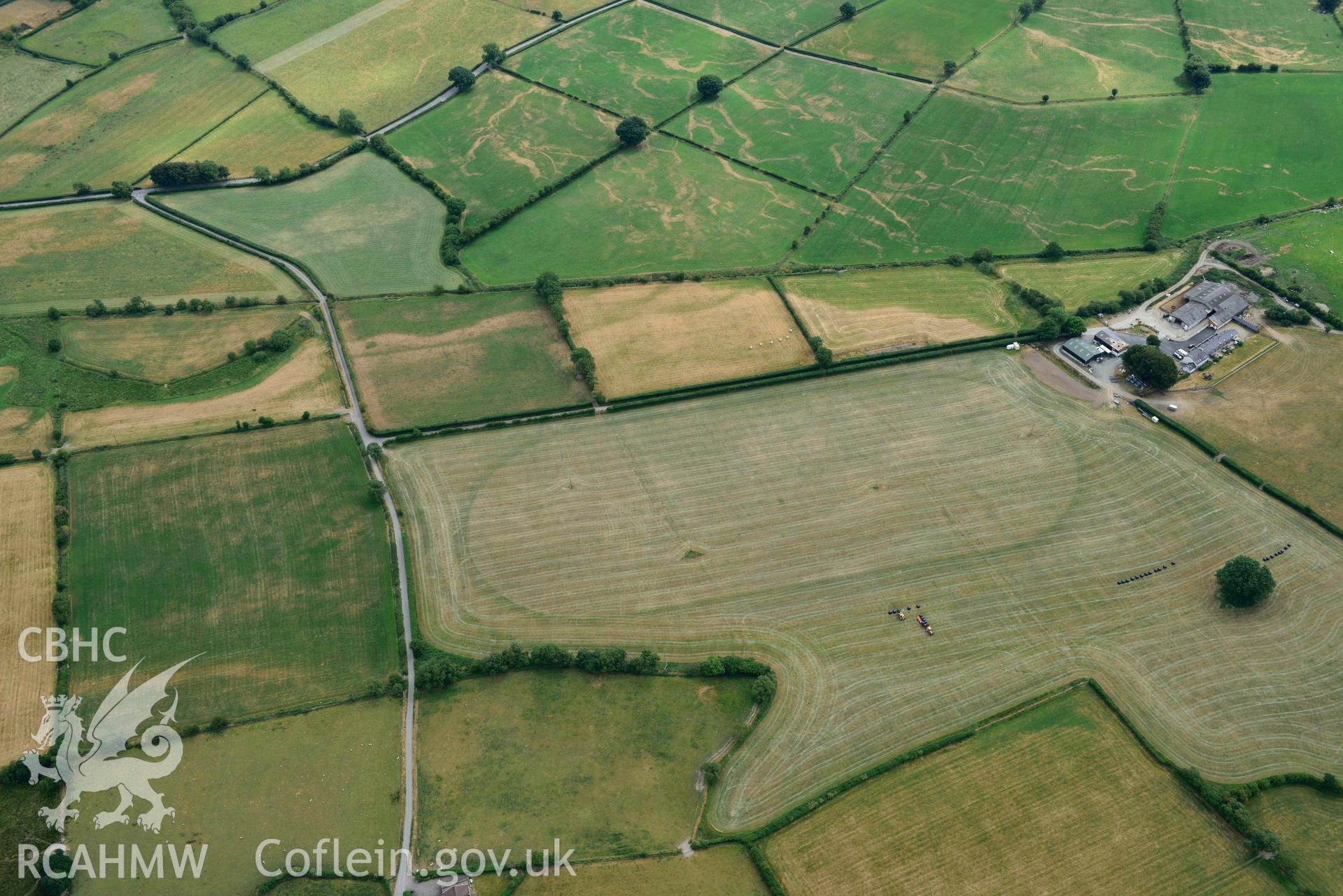 Aerial photograph: Tregaron trotting races circuit, Dolyrychain. Crown: CHERISH PROJECT 2018. Produced with EU funds through the Ireland Wales Co-operation Programme 2014-2020 (NGR SN715654)