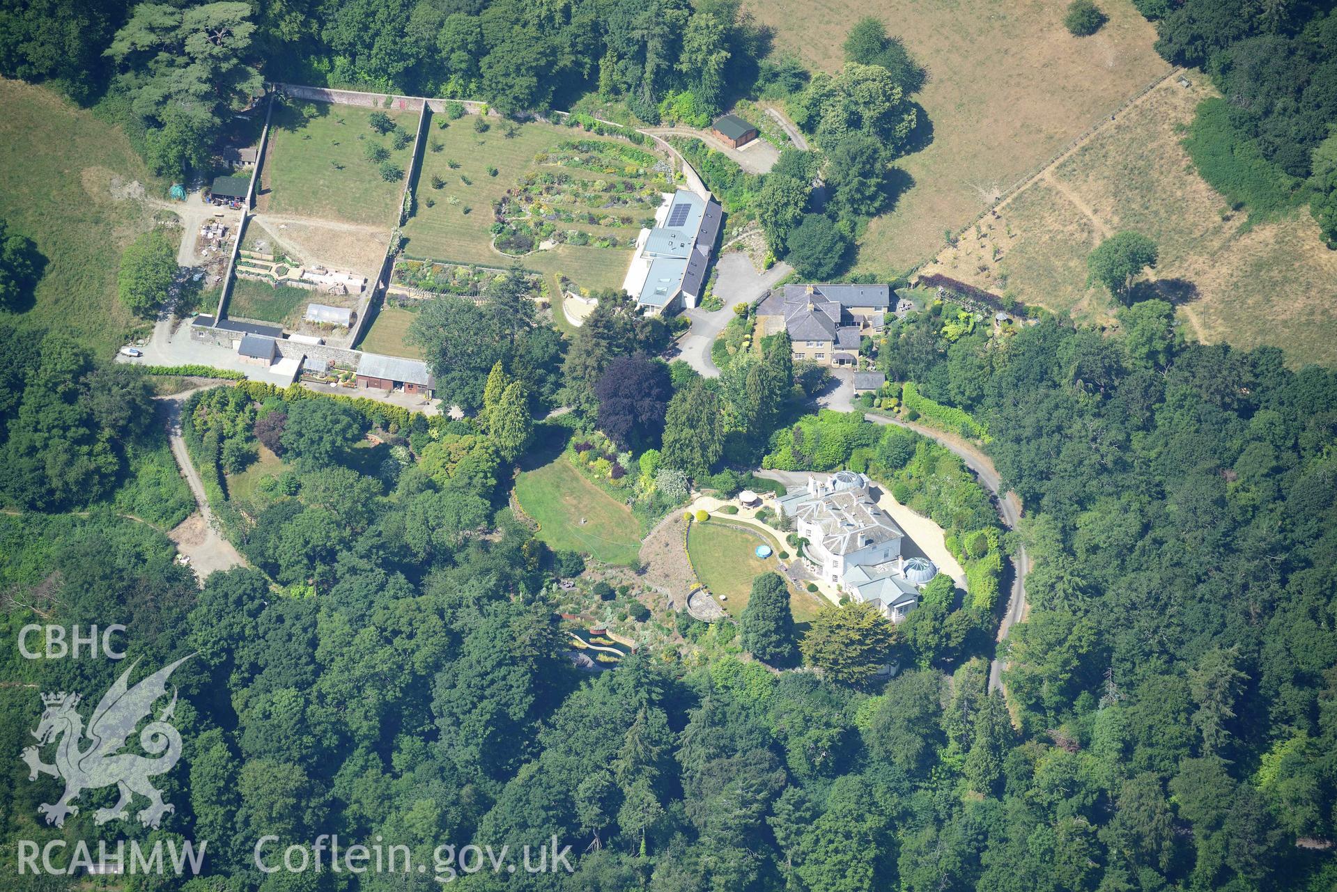 Aerial photograph: Benarth Hall. Crown: CHERISH PROJECT 2018. Produced with EU funds through the Ireland Wales Co-operation Programme 2014-2020 (NGR: SH788767)