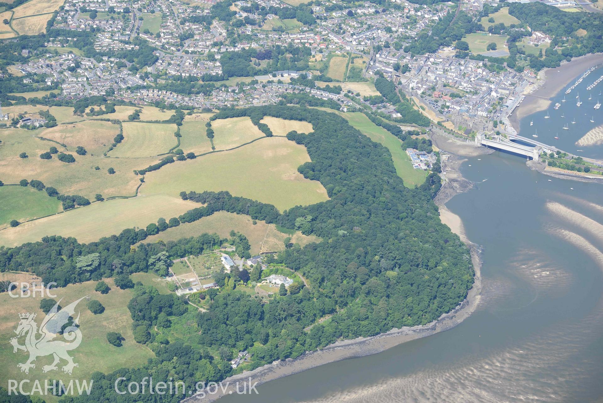 Aerial photograph: Benarth Hall. Crown: CHERISH PROJECT 2018. Produced with EU funds through the Ireland Wales Co-operation Programme 2014-2020 (NGR: SH788767)