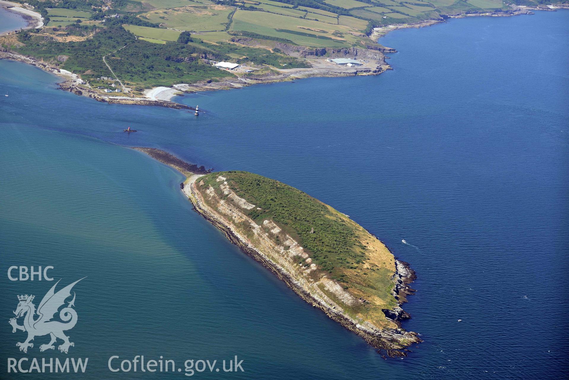 Aerial photograph: Ynys Seiriol or Puffin Island. Crown: CHERISH PROJECT 2018. Produced with EU funds through the Ireland Wales Co-operation Programme 2014-2020 (NGR: SH650820)