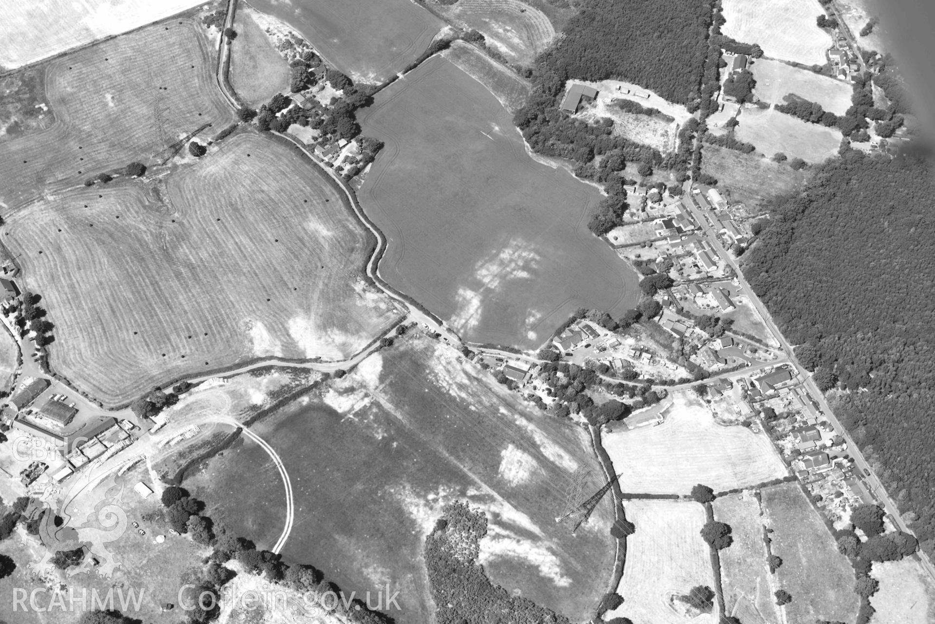 Aerial photograph: Glasinfryn, cropmarks near Waen-Wen. Crown: CHERISH PROJECT 2018. Produced with EU funds through the Ireland Wales Co-operation Programme 2014-2020 (NGR: SH579686)