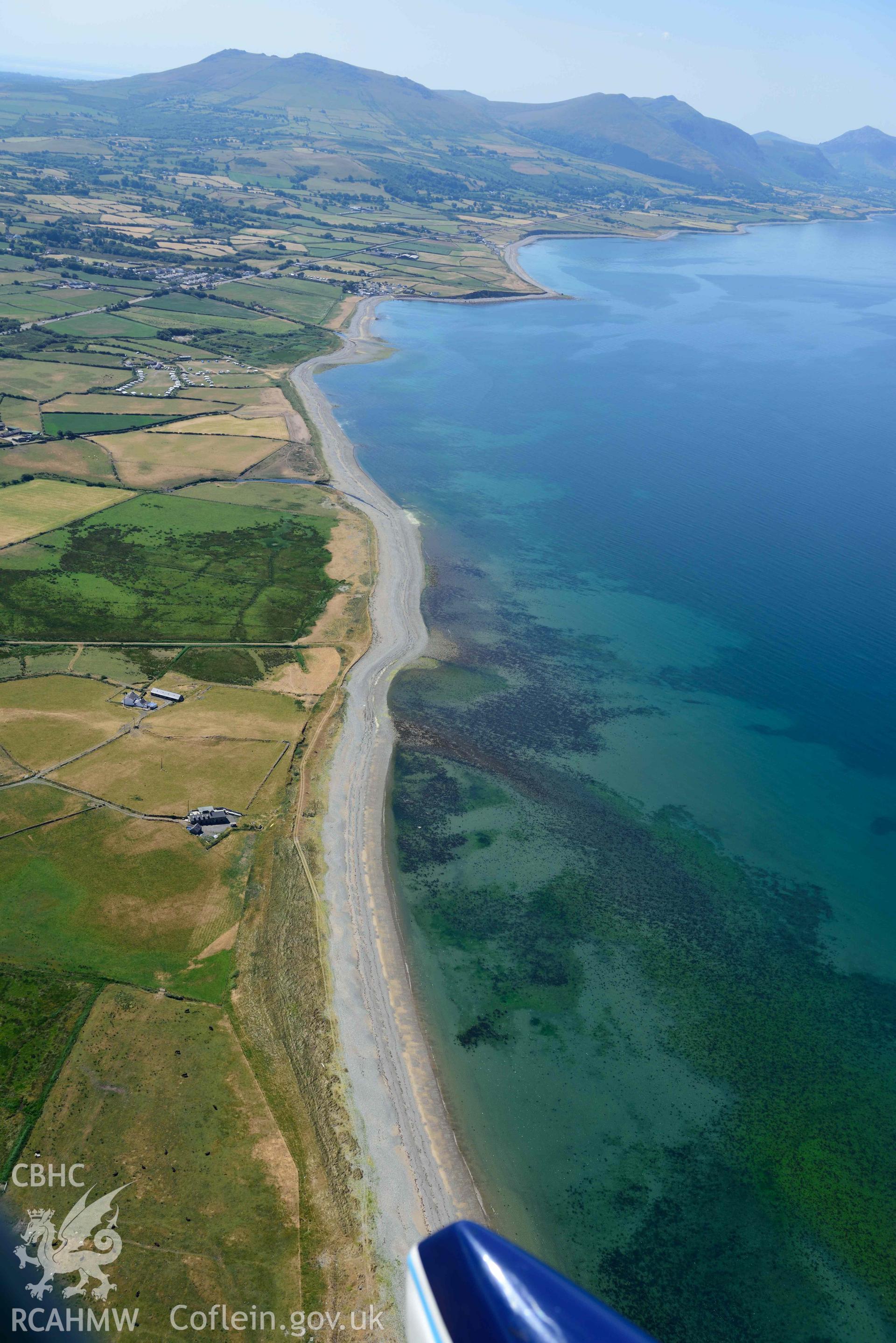 Aerial photograph: Plas Farm, early field systems, cropmarks. Crown: CHERISH PROJECT 2018. Produced with EU funds through the Ireland Wales Co-operation Programme 2014-2020 (NGR: SH456615)