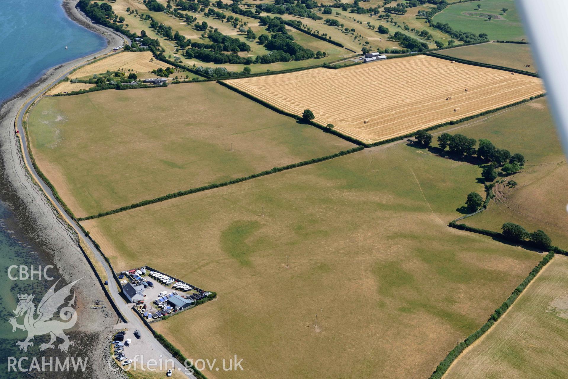 Aerial photograph: Plas Farm, early field systems, cropmarks. Crown: CHERISH PROJECT 2018. Produced with EU funds through the Ireland Wales Co-operation Programme 2014-2020 (NGR: SH456615)