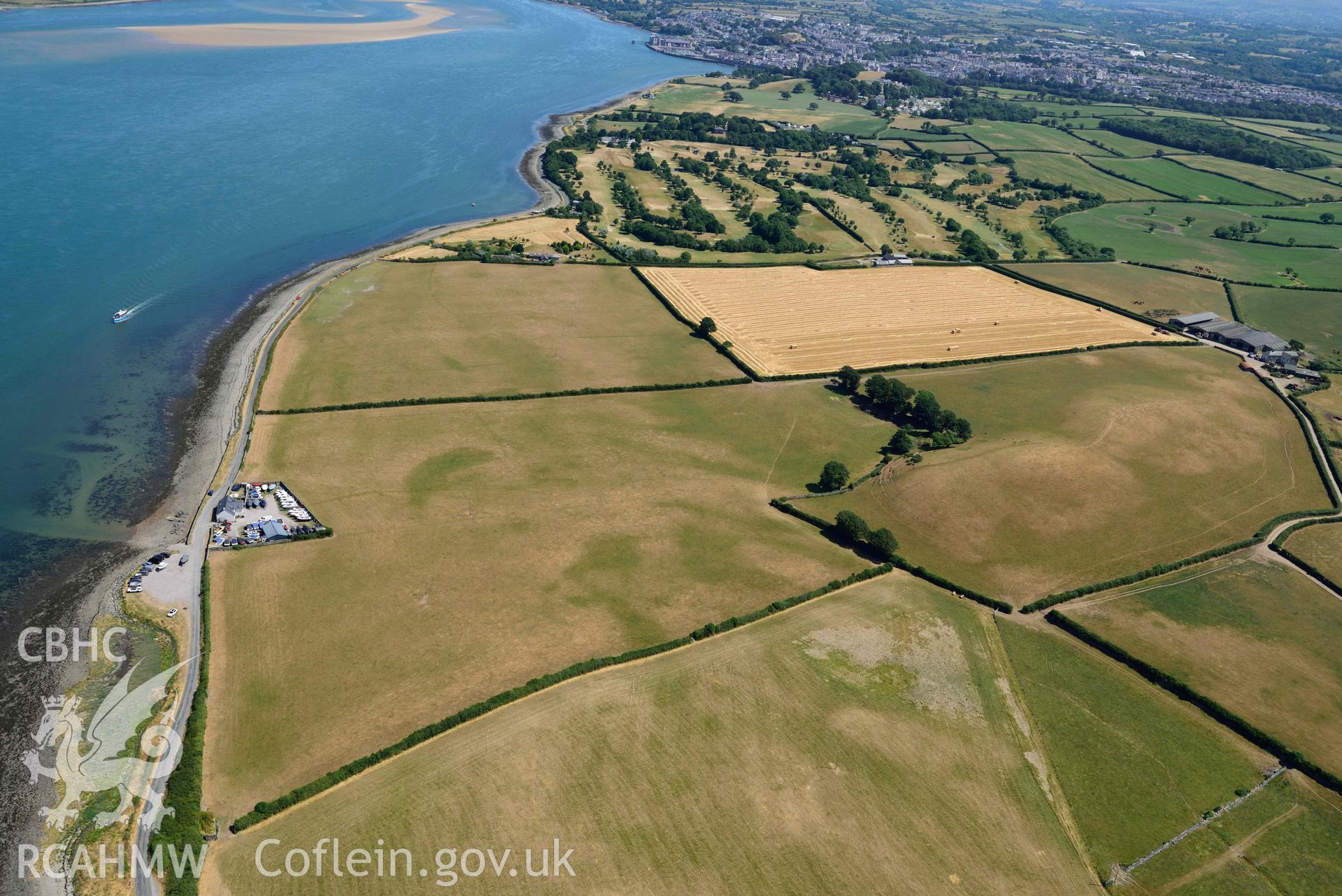 Aerial photograph: Enclosure cropmark east of St Baglan's Church. Crown: CHERISH PROJECT 2018. Produced with EU funds through the Ireland Wales Co-operation Programme 2014-2020 (NGR: SH457604)