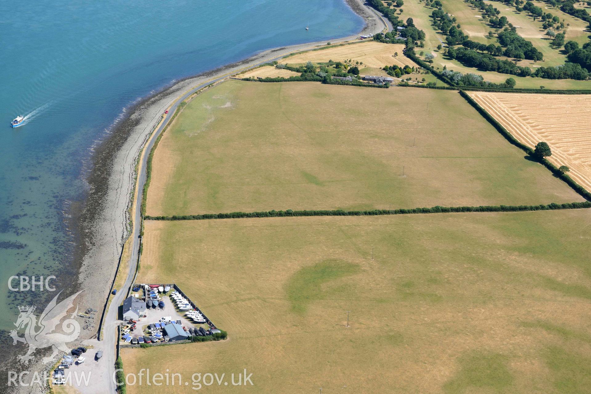 Aerial photograph: Plas Farm, early field systems, cropmarks. Crown: CHERISH PROJECT 2018. Produced with EU funds through the Ireland Wales Co-operation Programme 2014-2020 (NGR: SH456615)