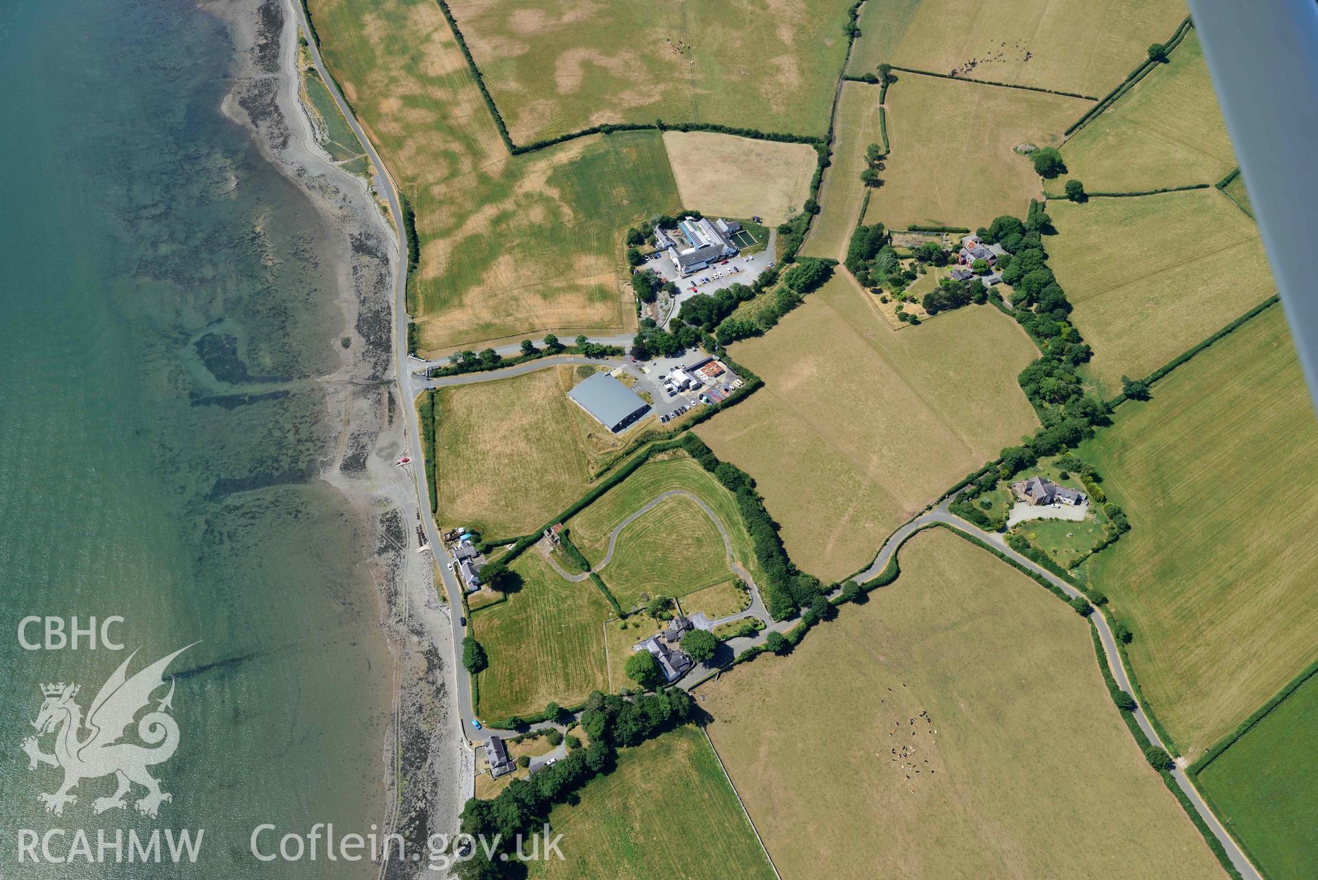 Aerial photograph: Tai Cochion Roman settlement, parchmarks, with Roman streets. Crown: CHERISH PROJECT 2018. Produced with EU funds through the Ireland Wales Co-operation Programme 2014-2020 (NGR: SH479656)