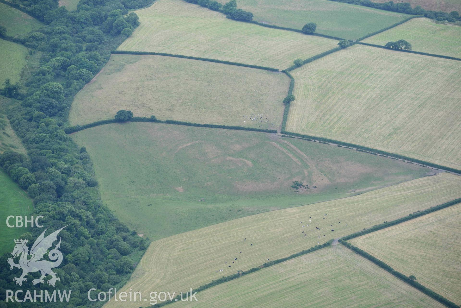 Aerial photograph: West Rath, Walton East, with parchmarks. Crown: CHERISH PROJECT 2018. Produced with EU funds through the Ireland Wales Co-operation Programme 2014-2020 (NGR: SN007228)