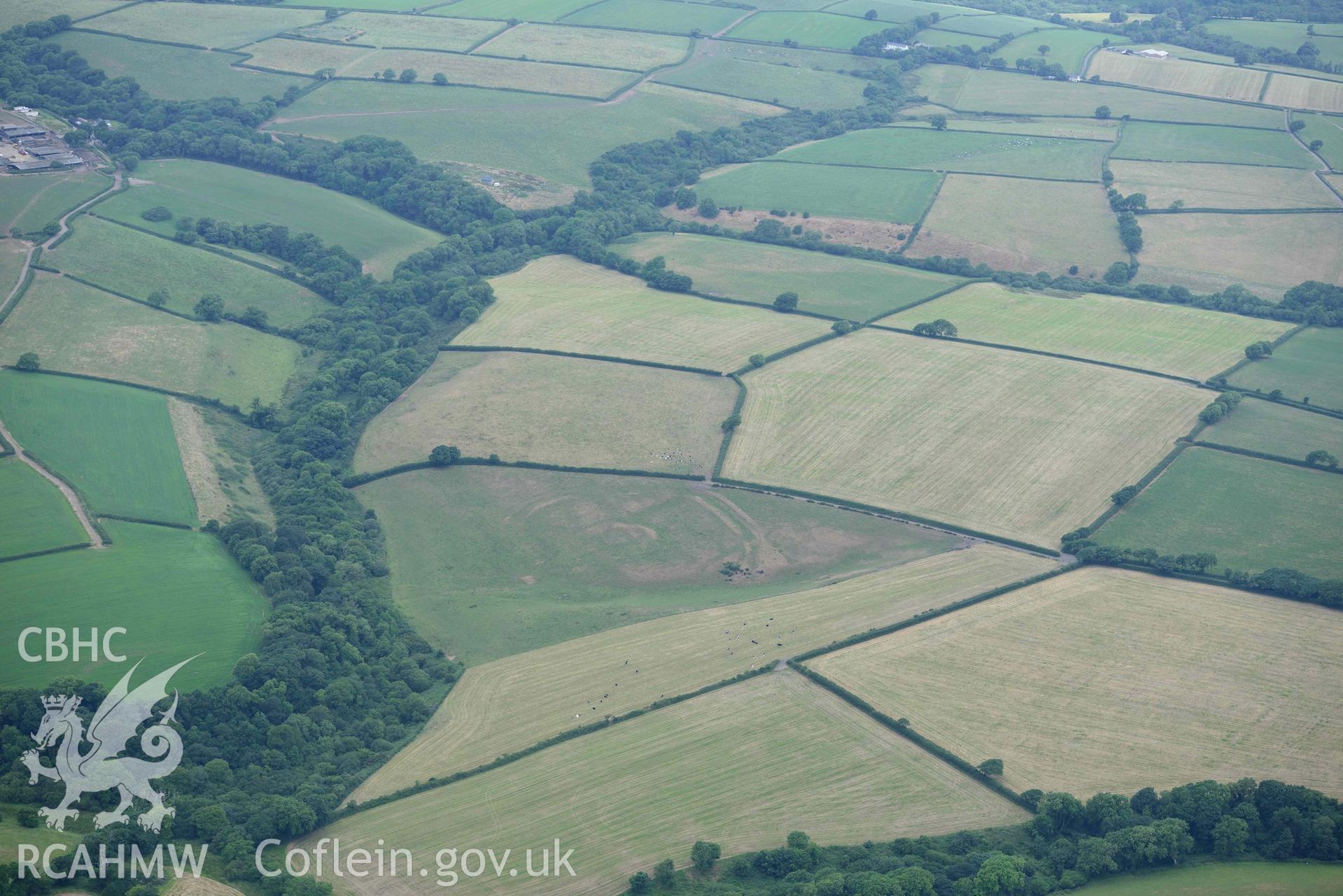 Aerial photograph: West Rath, Walton East, with parchmarks. Crown: CHERISH PROJECT 2018. Produced with EU funds through the Ireland Wales Co-operation Programme 2014-2020 (NGR: SN007228)