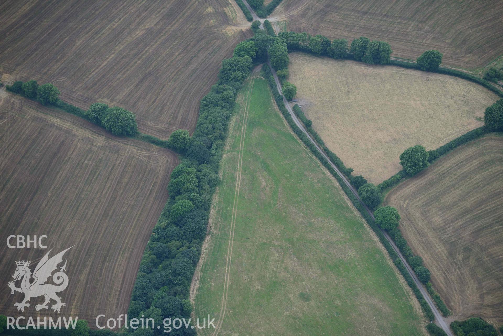 Aerial photograph: Walton Mill Rath, with parchmarks. Crown: CHERISH PROJECT 2018. Produced with EU funds through the Ireland Wales Co-operation Programme 2014-2020 (NGR: SN032231)