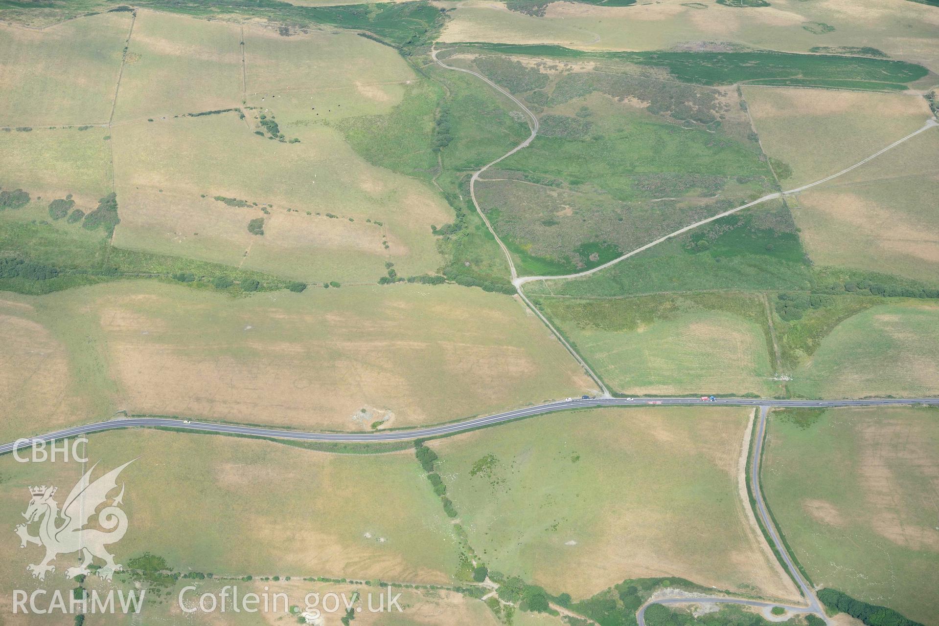 Aerial photograph: Berth-rhys, cropmark ring ditch. Crown: CHERISH PROJECT 2018. Produced with EU funds through the Ireland Wales Co-operation Programme 2014-2020 (NGR: SN563739)