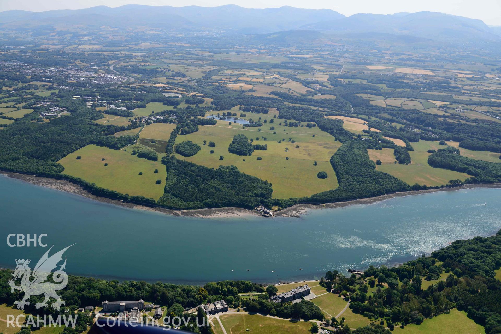 Aerial photograph: Vaynol Park, view from northwest. Crown: CHERISH PROJECT 2018. Produced with EU funds through the Ireland Wales Co-operation Programme 2014-2020 (NGR: SH531688)