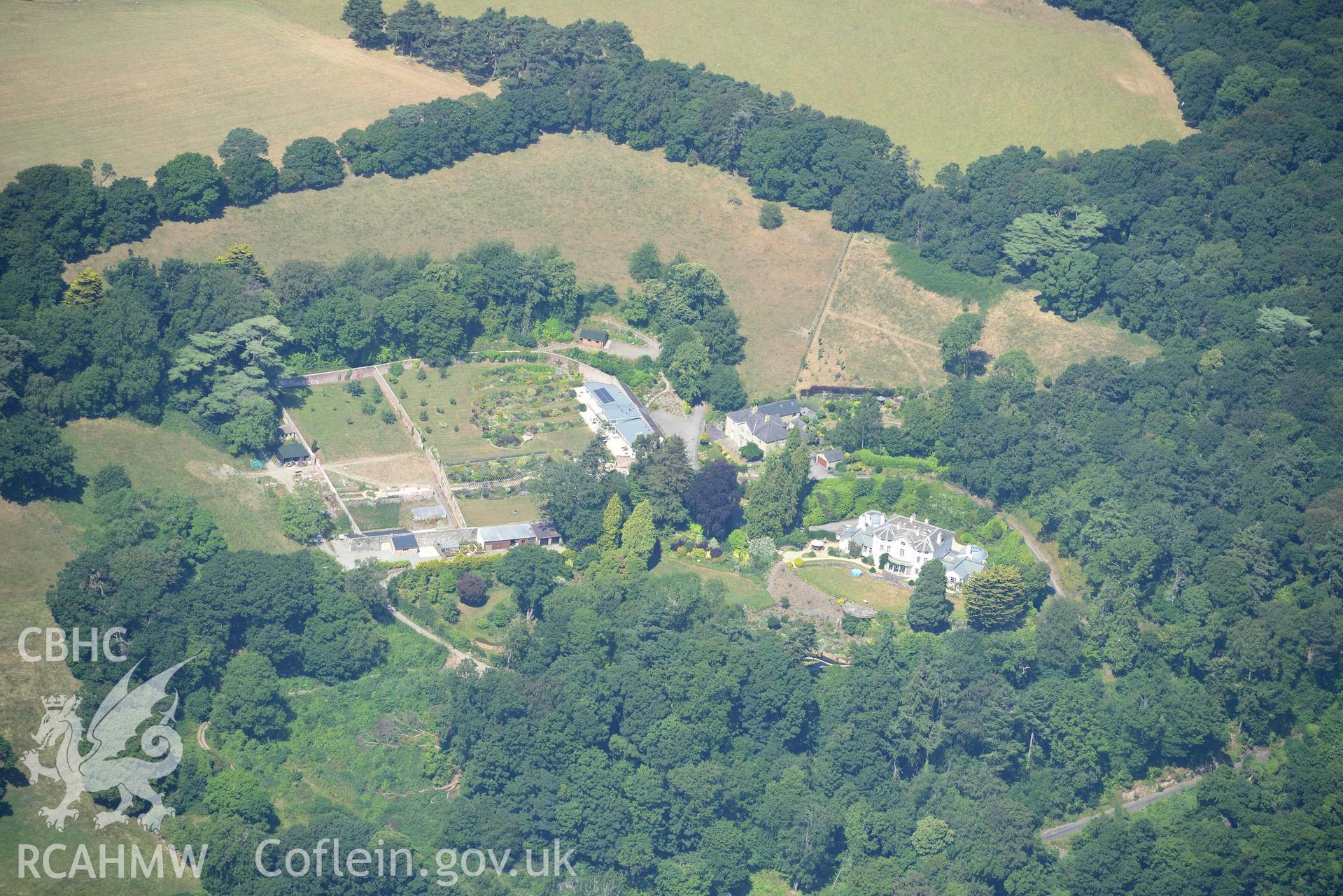 Aerial photograph: Benarth Hall. Crown: CHERISH PROJECT 2018. Produced with EU funds through the Ireland Wales Co-operation Programme 2014-2020 (NGR: SH788767)