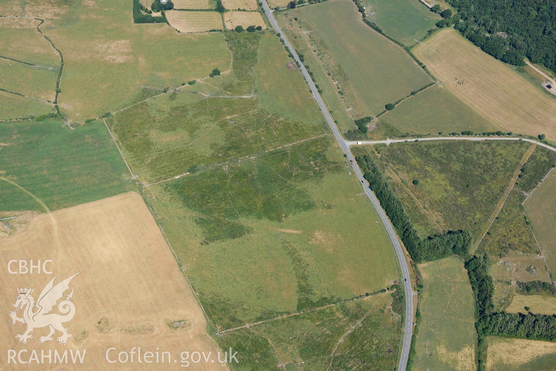 Aerial photograph: Roman road northwest of Groeslan. Crown: CHERISH PROJECT 2018. Produced with EU funds through the Ireland Wales Co-operation Programme 2014-2020 (NGR: SH555671)