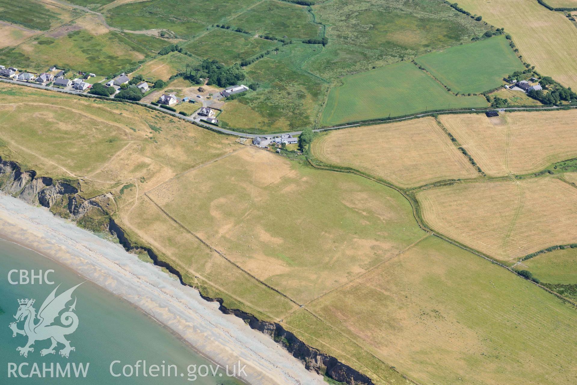 Aerial photograph: Field system south of Dinas Dinlle, view from south-west. Crown: CHERISH PROJECT 2018. Produced with EU funds through the Ireland Wales Co-operation Programme 2014-2020 (NGR: SH438561)