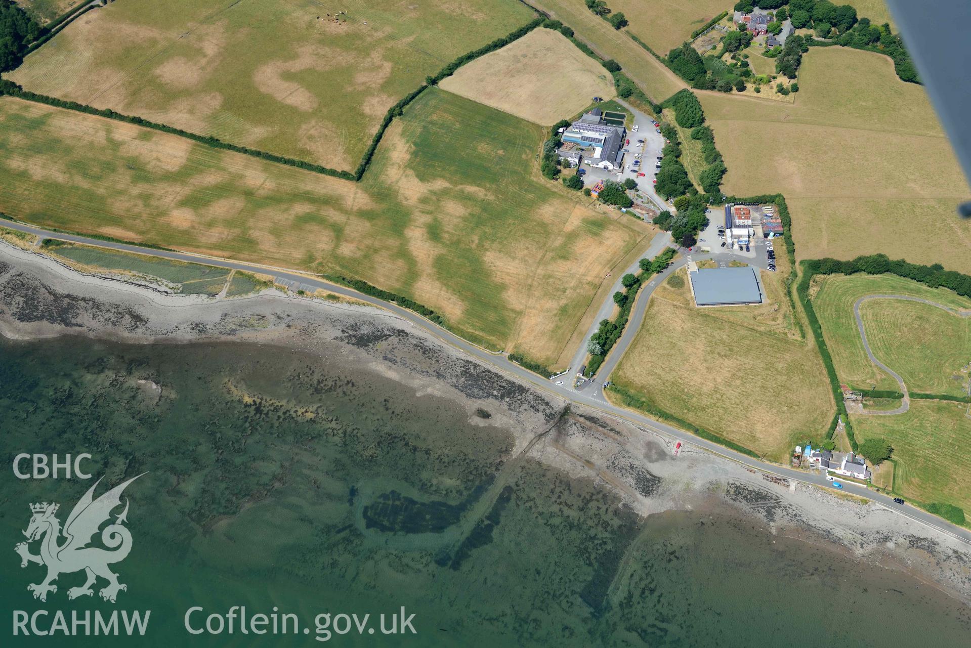 Aerial photograph: Tai Cochion Roman settlement, parchmarks. Crown: CHERISH PROJECT 2018. Produced with EU funds through the Ireland Wales Co-operation Programme 2014-2020 (NGR: SH479656)