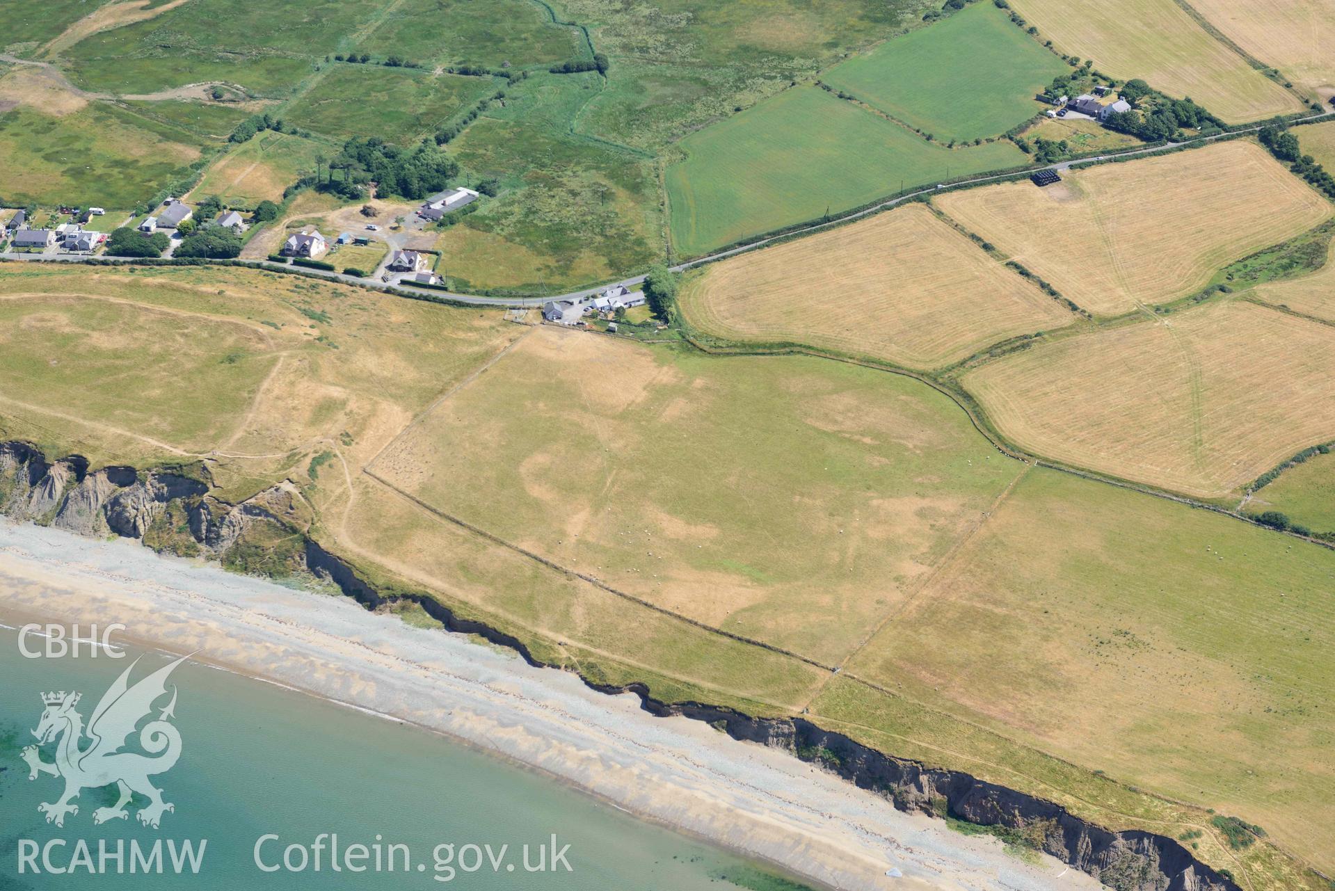 Aerial photograph: Field system south of Dinas Dinlle, view from west. Crown: CHERISH PROJECT 2018. Produced with EU funds through the Ireland Wales Co-operation Programme 2014-2020 (NGR: SH438561)