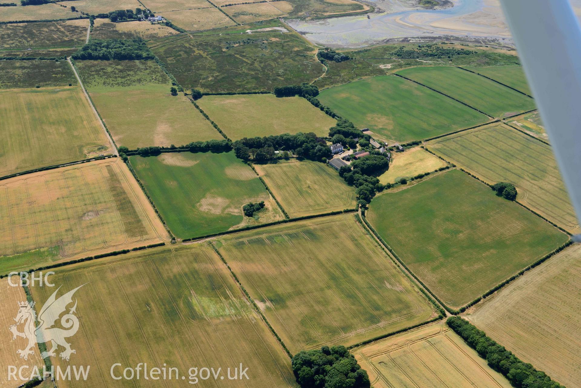 Aerial photograph: Rhuddgaer, site of Romano-British settlement. Crown: CHERISH PROJECT 2018. Produced with EU funds through the Ireland Wales Co-operation Programme 2014-2020 (NGR: SH446644)