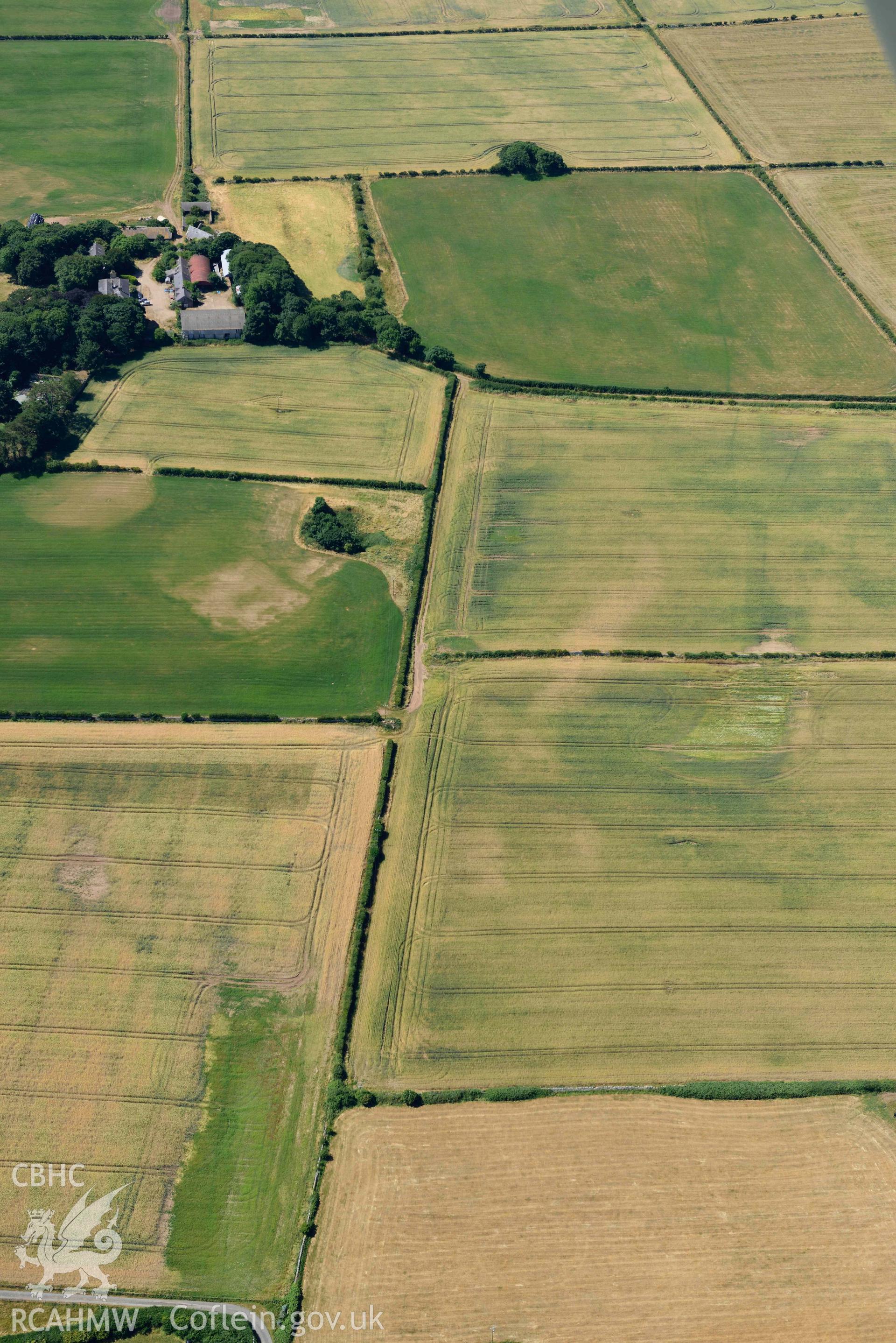 Aerial photograph: Rhuddgaer, site of Romano-British settlement. Crown: CHERISH PROJECT 2018. Produced with EU funds through the Ireland Wales Co-operation Programme 2014-2020 (NGR: SH446644)