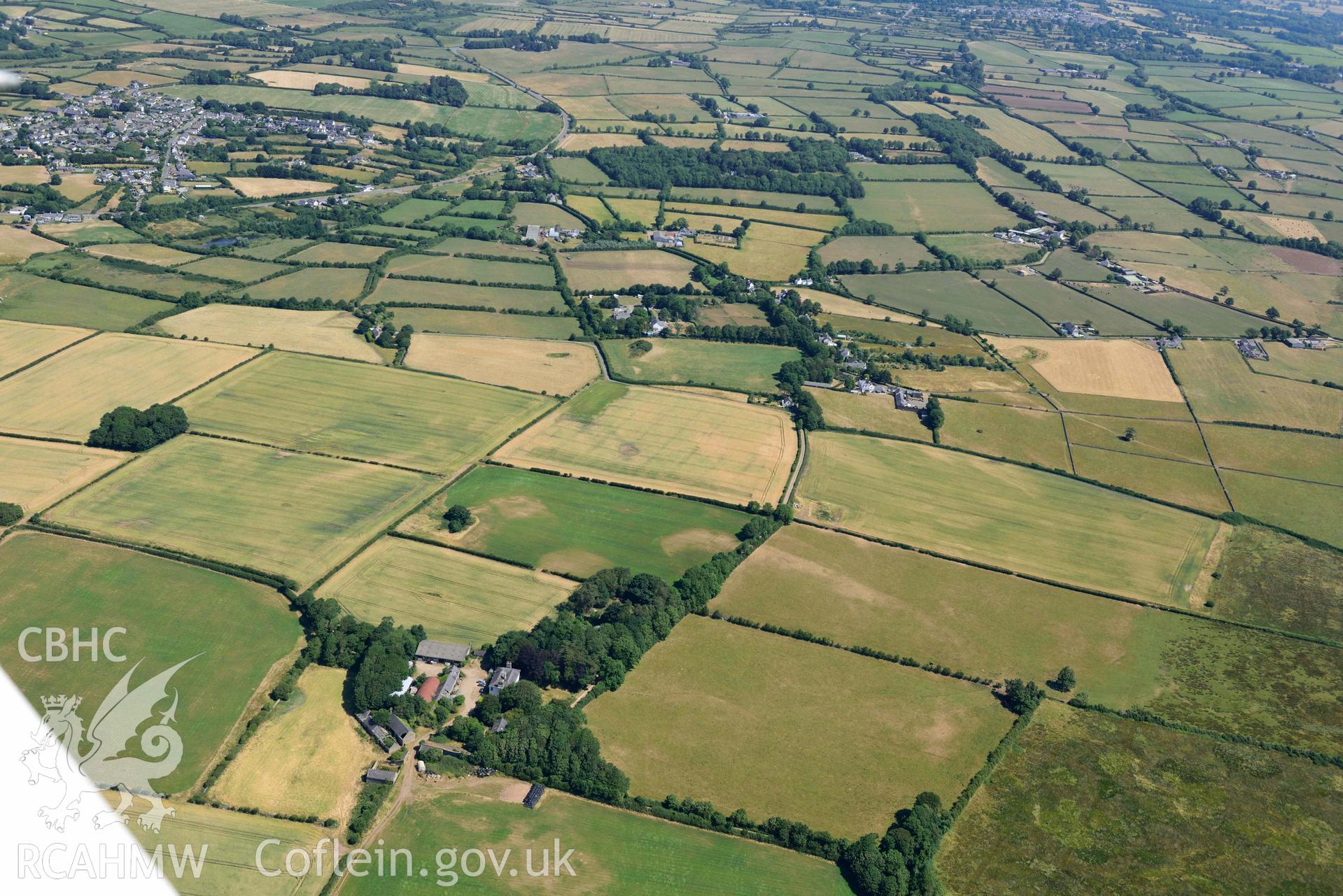 Aerial photograph: Bron Menai garden, landscape view from southwest. Crown: CHERISH PROJECT 2018. Produced with EU funds through the Ireland Wales Co-operation Programme 2014-2020 (NGR: SH450647)