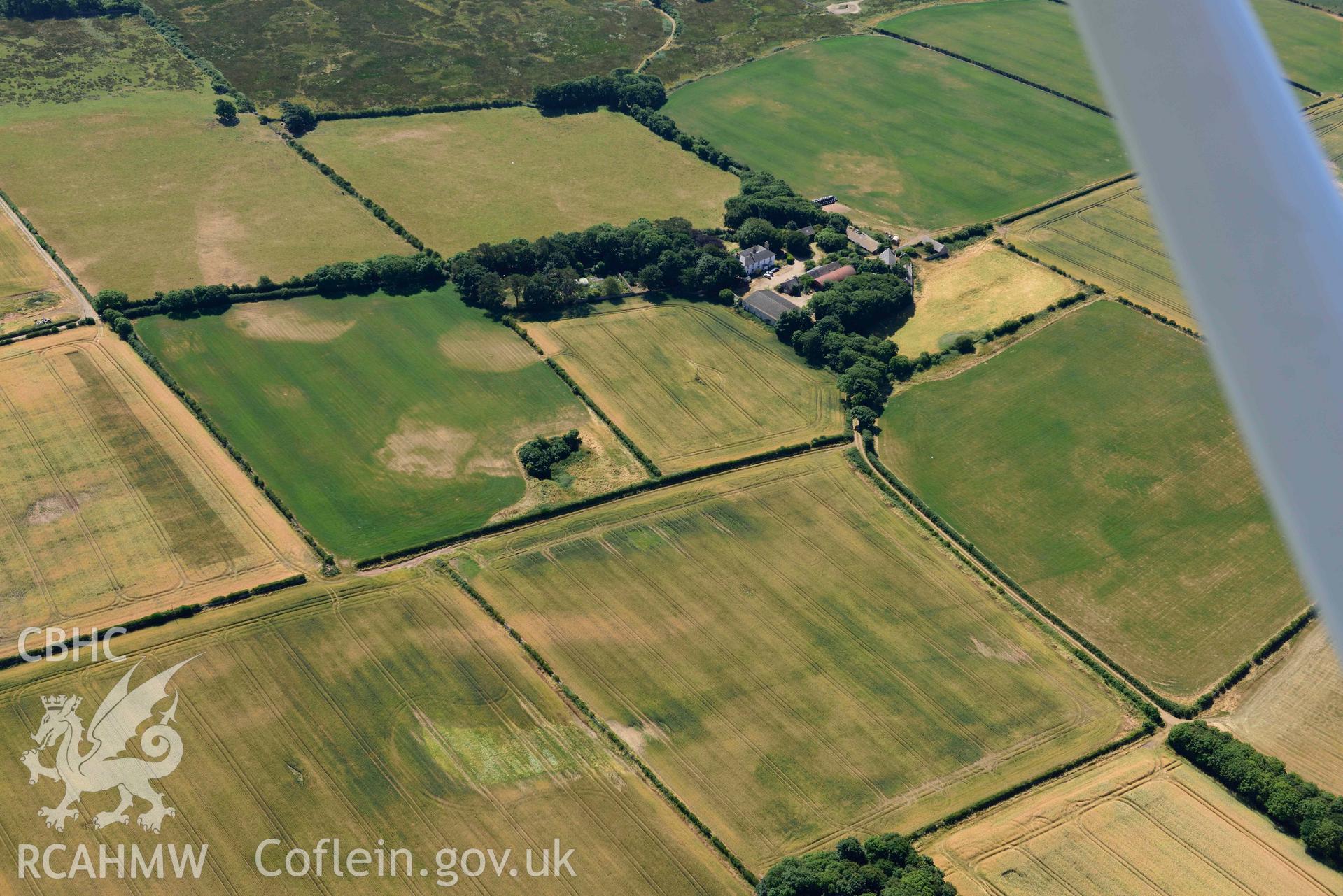 Aerial photograph: Rhuddgaer, site of Romano-British settlement. Crown: CHERISH PROJECT 2018. Produced with EU funds through the Ireland Wales Co-operation Programme 2014-2020 (NGR: SH446644)