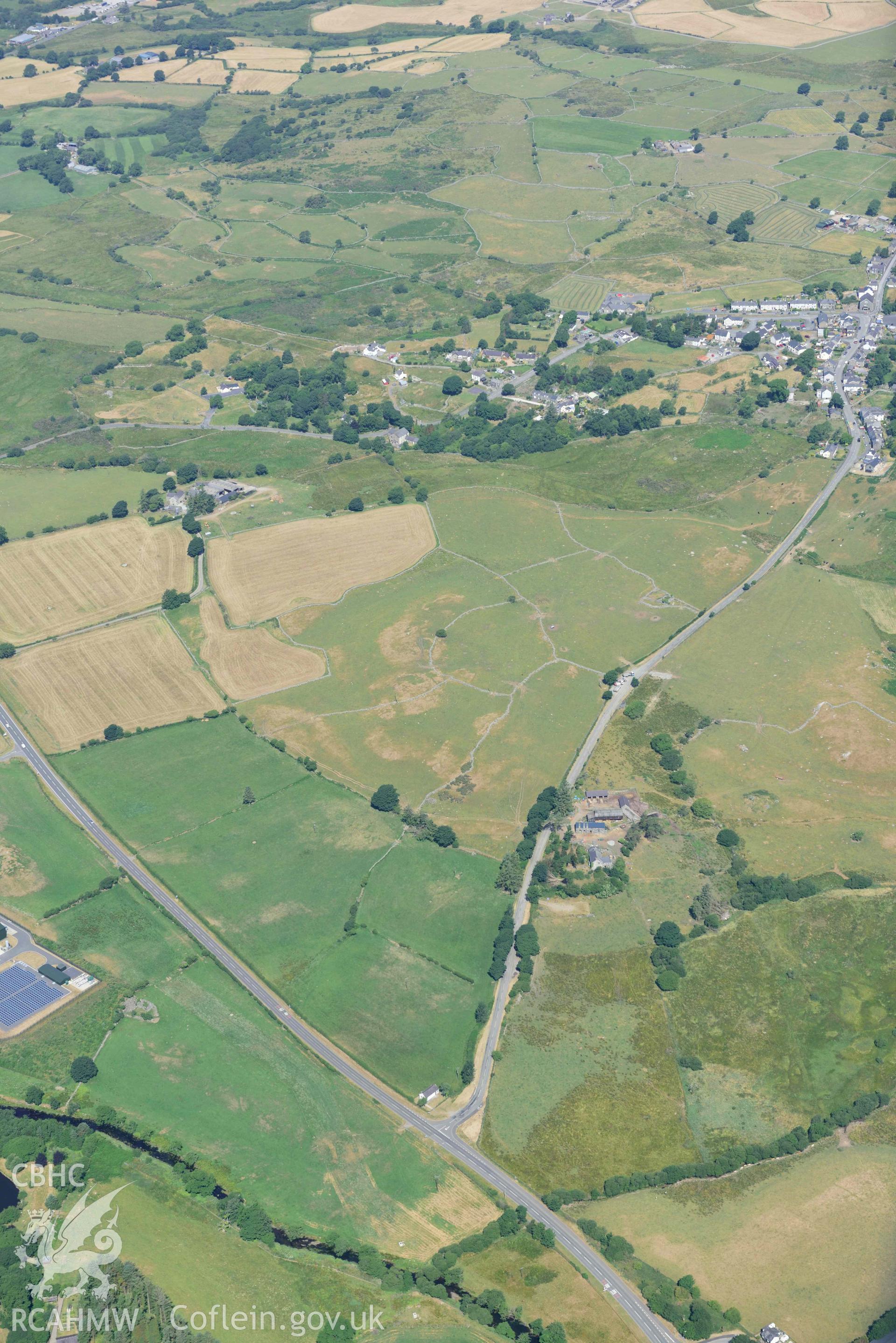 Aerial photograph: Ty-Newydd homestead, high view from southeast. Crown: CHERISH PROJECT 2018. Produced with EU funds through the Ireland Wales Co-operation Programme 2014-2020 (NGR: SH499434)