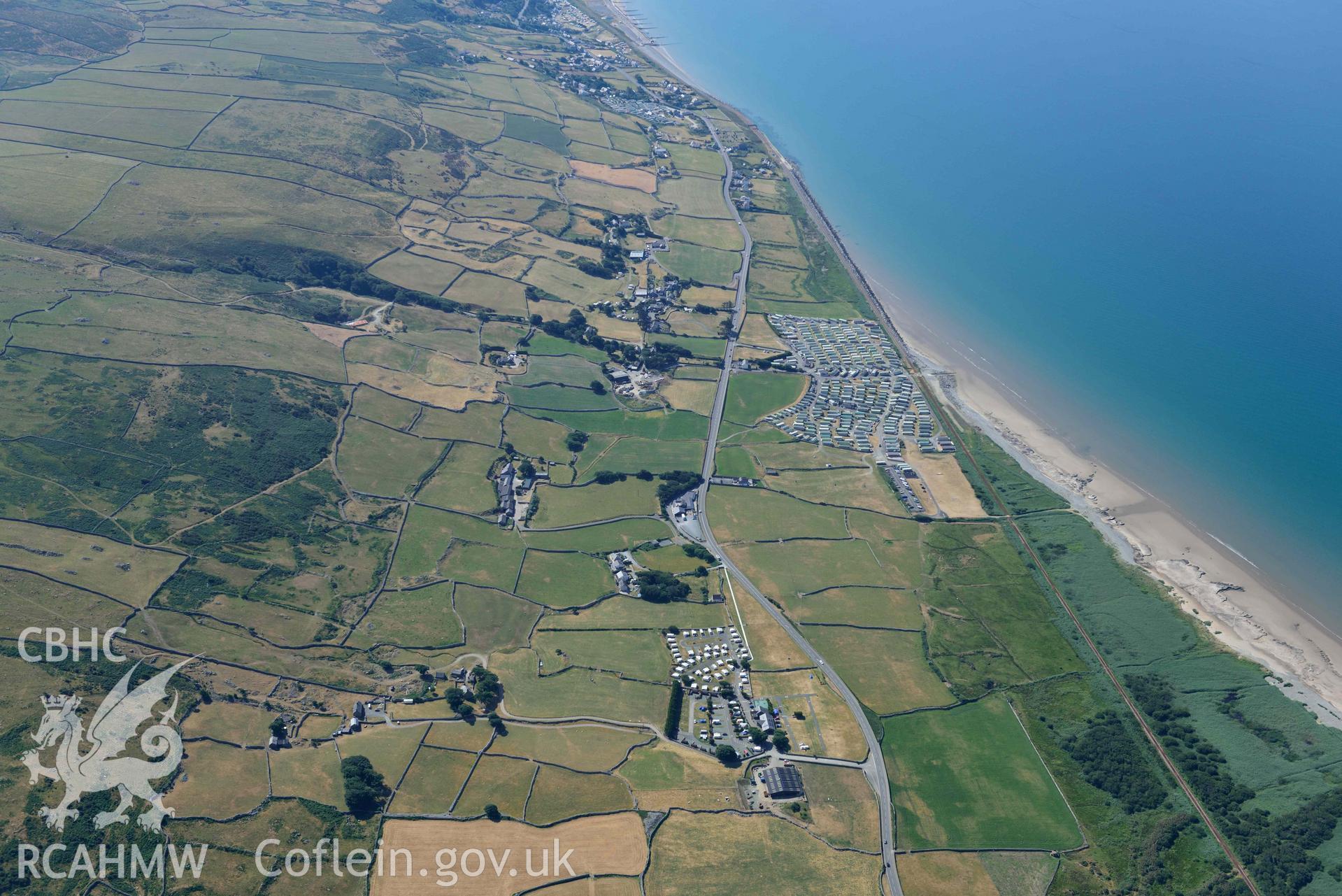 Aerial photograph: Llanaber trackways and coastal peats, view looking south. Crown: CHERISH PROJECT 2018. Produced with EU funds through the Ireland Wales Co-operation Programme 2014-2020 (NGR: SH591194)