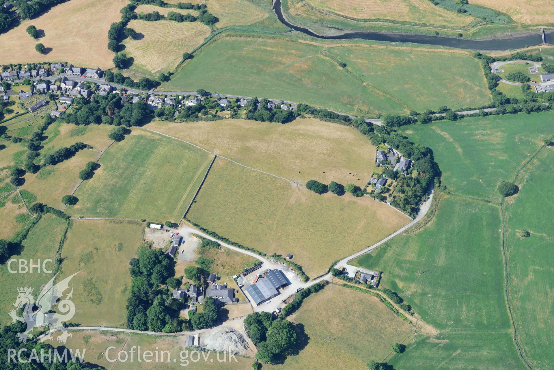 Aerial photograph: Cae Nest Hall, non-archaeological parchmarks. Crown: CHERISH PROJECT 2018. Produced with EU funds through the Ireland Wales Co-operation Programme 2014-2020 (NGR: SH585272)