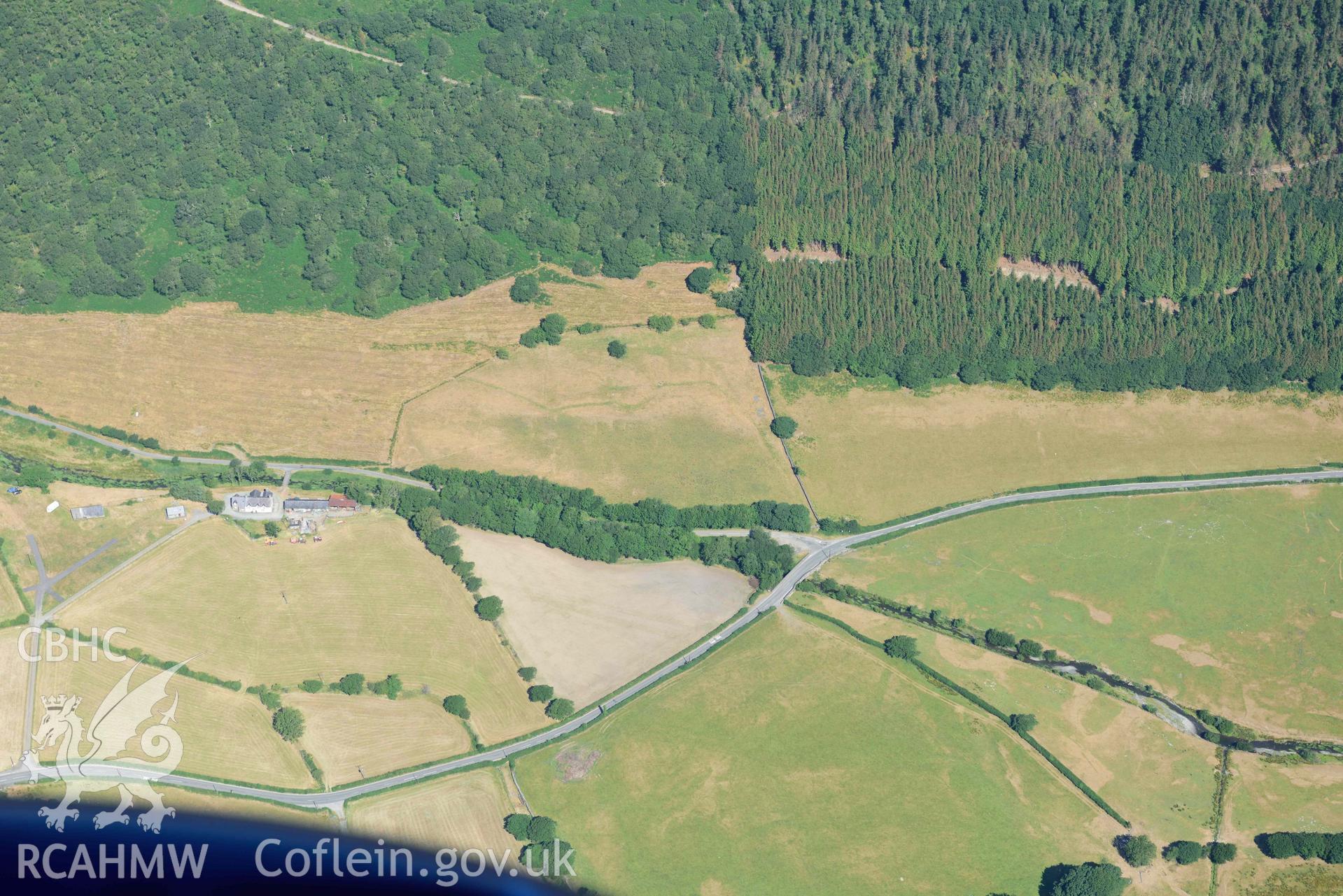 Aerial photograph: Cedris Farm, with parchmarks of drainage ditches. Crown: CHERISH PROJECT 2018. Produced with EU funds through the Ireland Wales Co-operation Programme 2014-2020 (NGR: SH690080)