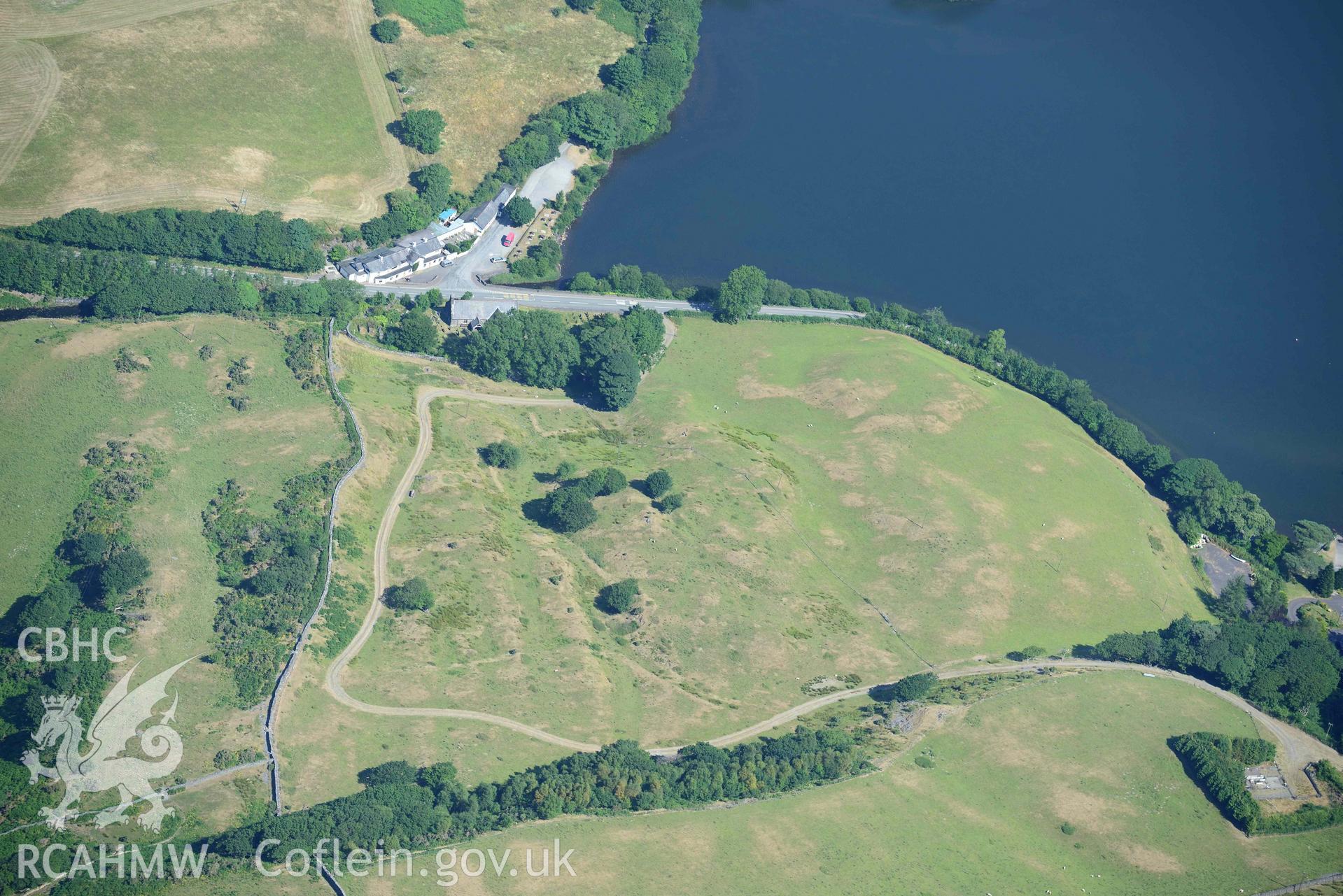 Aerial photograph: Tal y llyn enclosure or Roman fortlet. Crown: CHERISH PROJECT 2018. Produced with EU funds through the Ireland Wales Co-operation Programme 2014-2020 (NGR: SH711094)