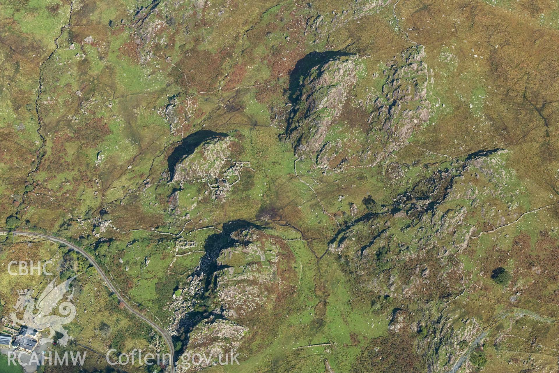 Rocky valley and railway to the east of Clogwyn y Gwin farmhouse