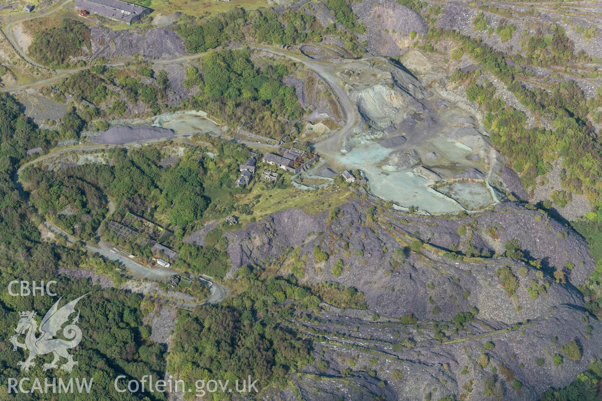 Pen-yr-Orsedd slate quarry workshop, wide view from west