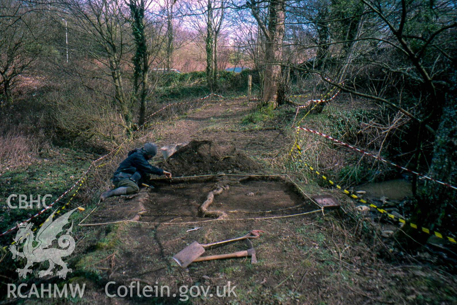 Excavation of ChauncyTownsend's Railway at stream crossing nr Gwernllwynchwyth GGAT (Slide ID: SRH200032)