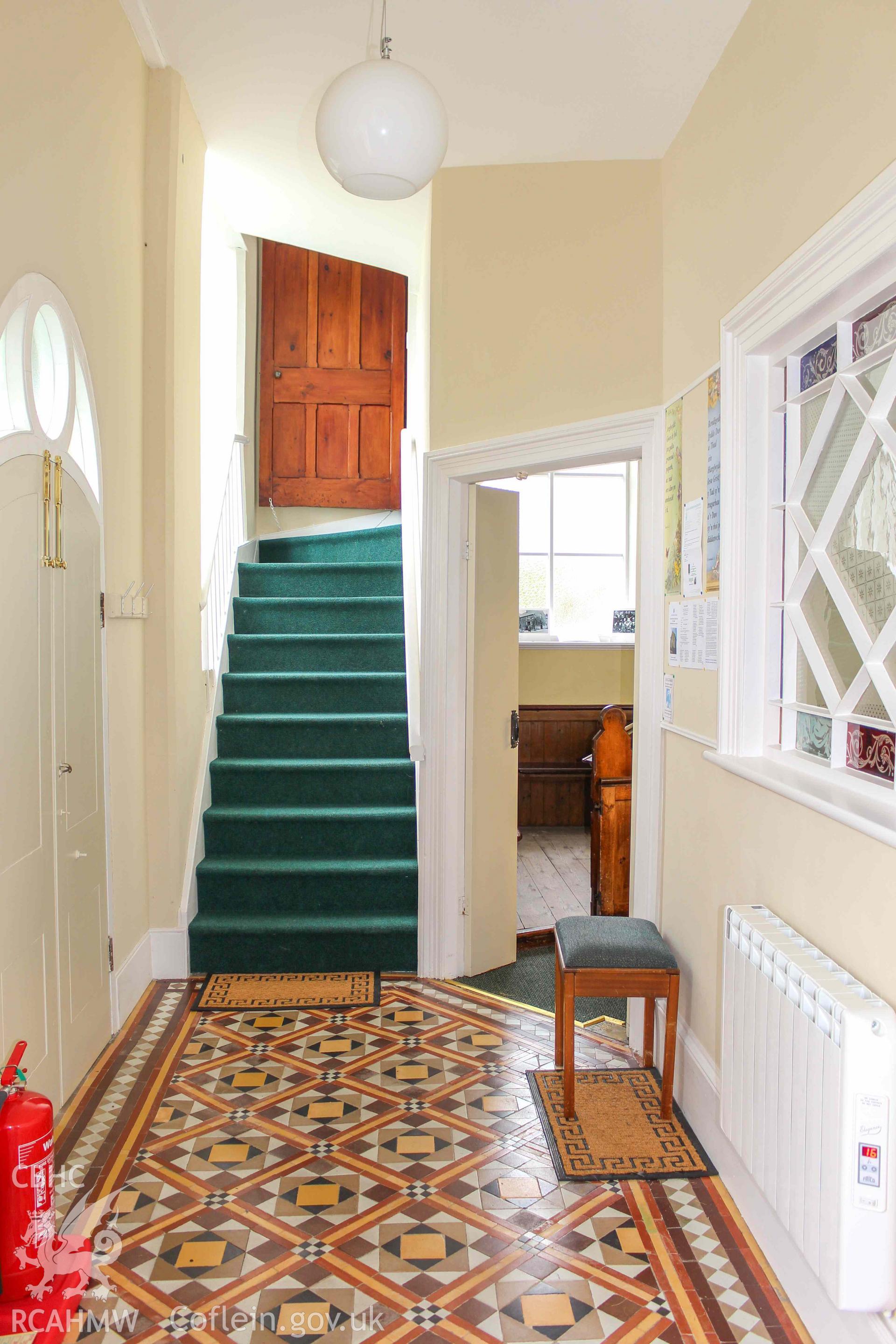 Hen Gapel - View of the foyer and staircase to the gallery, taken from North-East