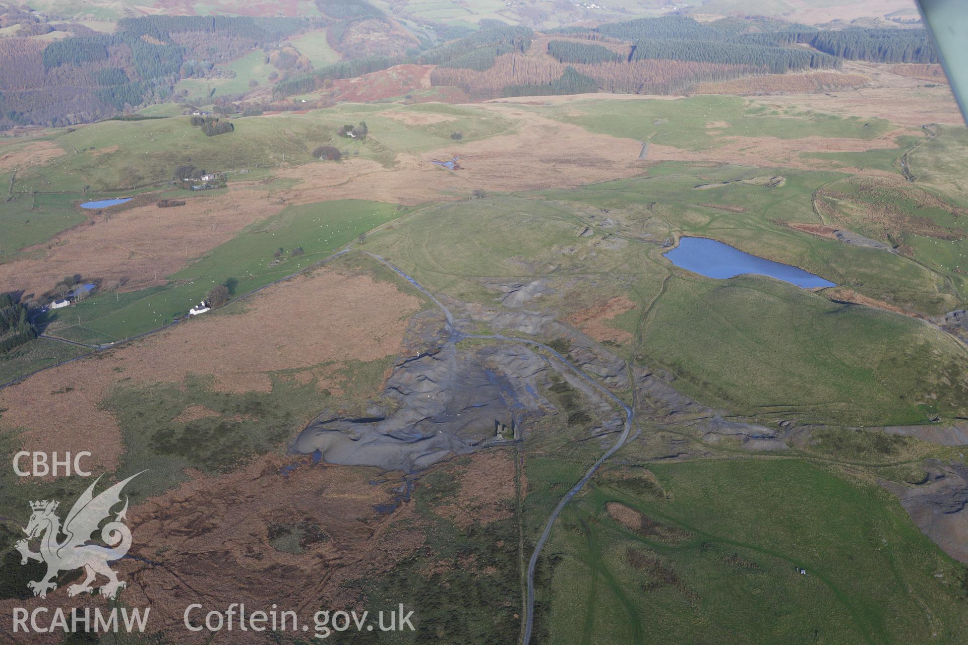 RCAHMW colour oblique aerial photograph of Glogfach Mine (Lisburne Lead and Silver Mines). Taken on 09 November 2009 by Toby Driver