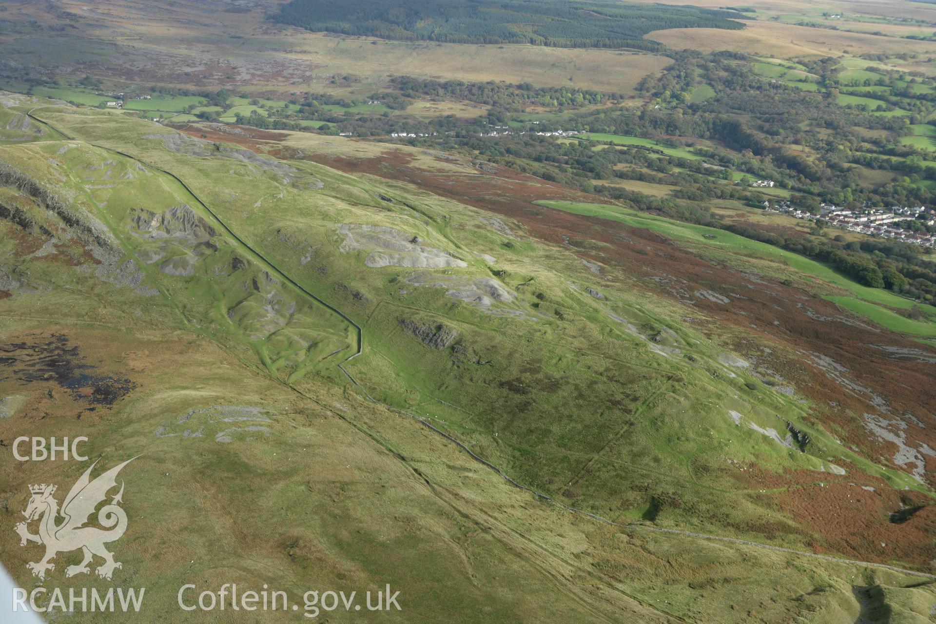 RCAHMW colour oblique aerial photograph of Cribarth Quarries. Taken on 14 October 2009 by Toby Driver