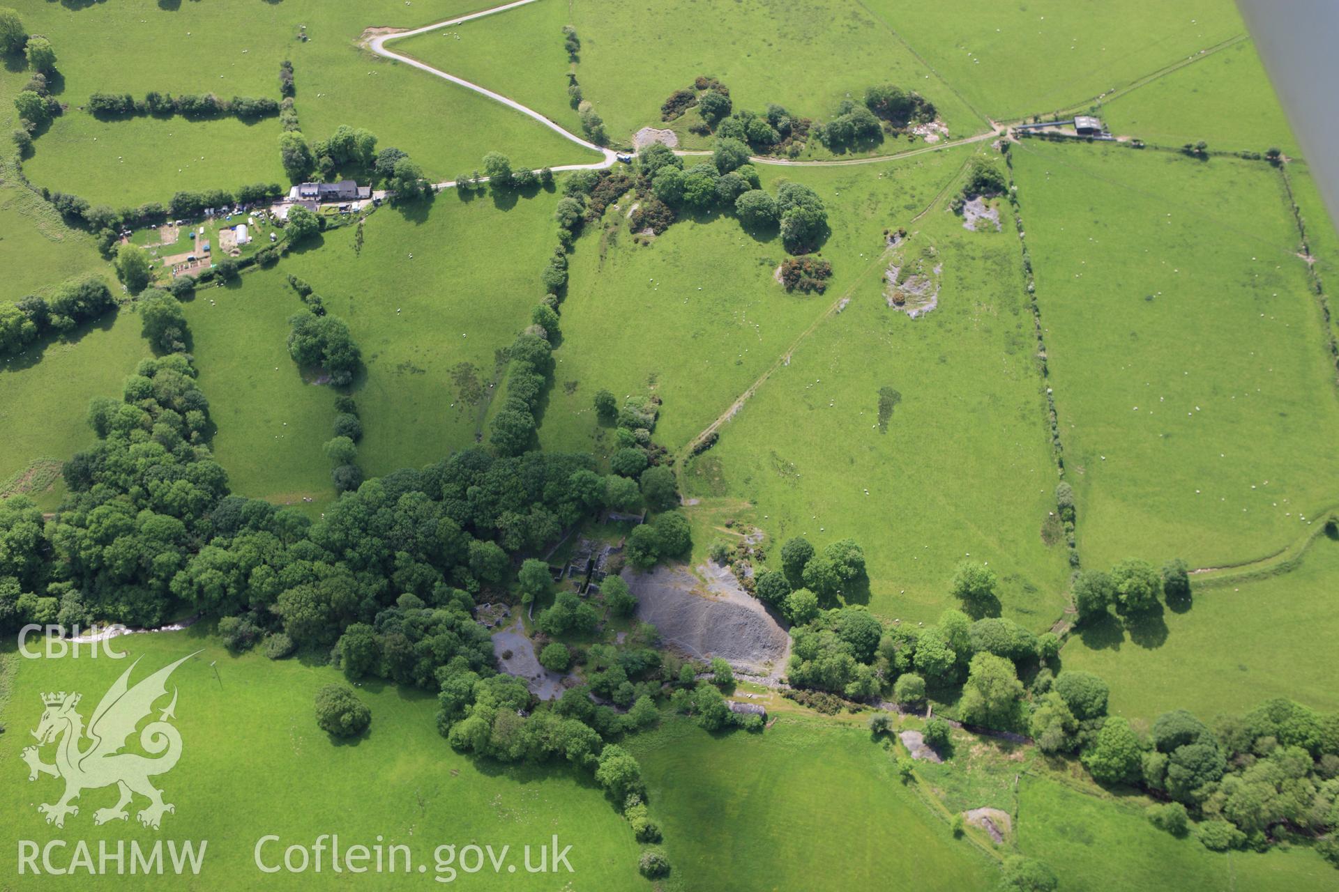 RCAHMW colour oblique aerial photograph of Bronfloyd Lead Mine. Taken on 02 June 2009 by Toby Driver