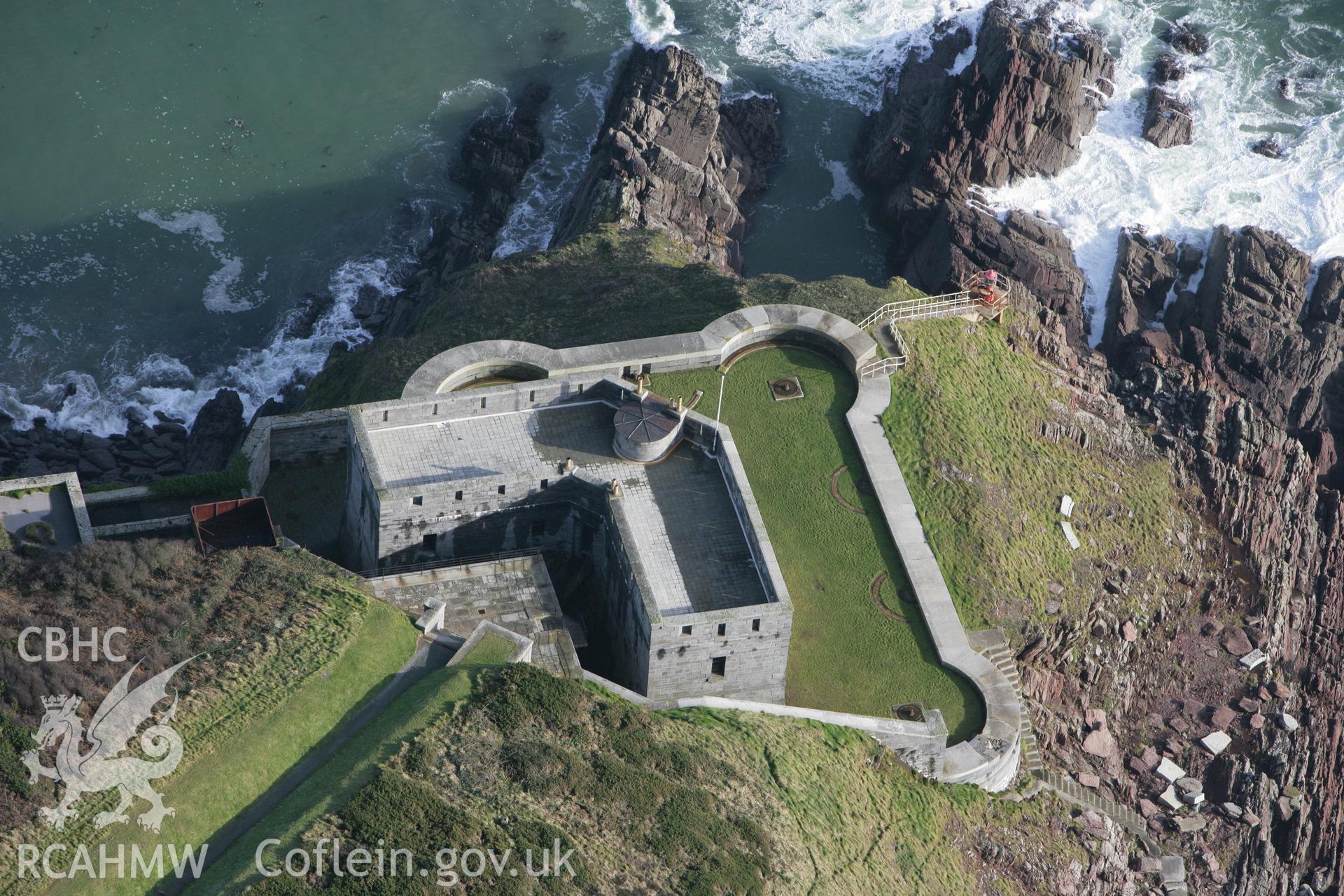 RCAHMW colour oblique aerial photograph of West Blockhouse Fort. Taken on 28 January 2009 by Toby Driver