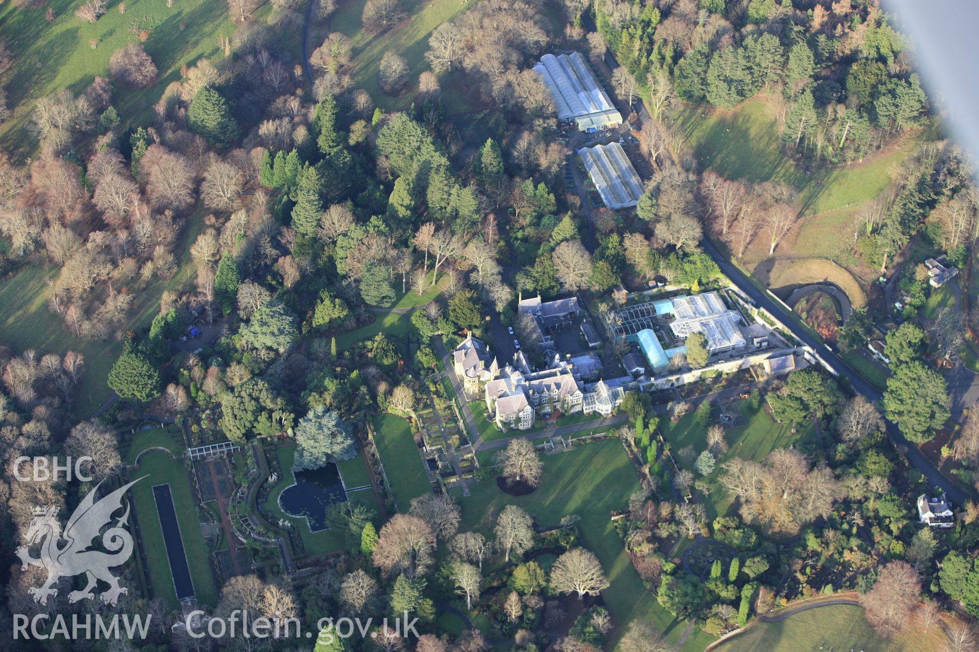 RCAHMW colour oblique aerial photograph of Bodnant House, Tal-y-Cafn. Taken on 10 December 2009 by Toby Driver