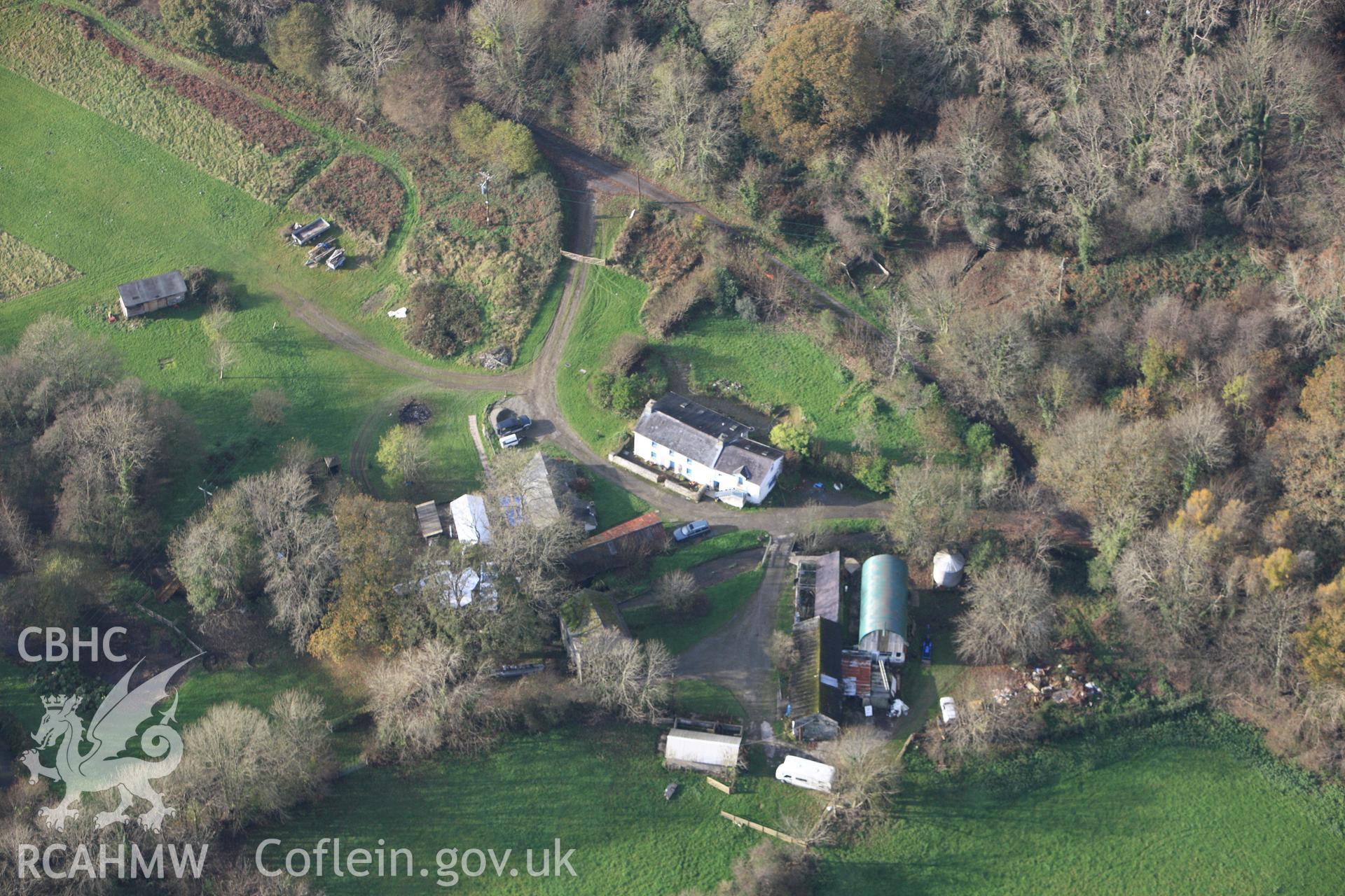 RCAHMW colour oblique aerial photograph of Felin Geri, Cwm Cou. Taken on 09 November 2009 by Toby Driver