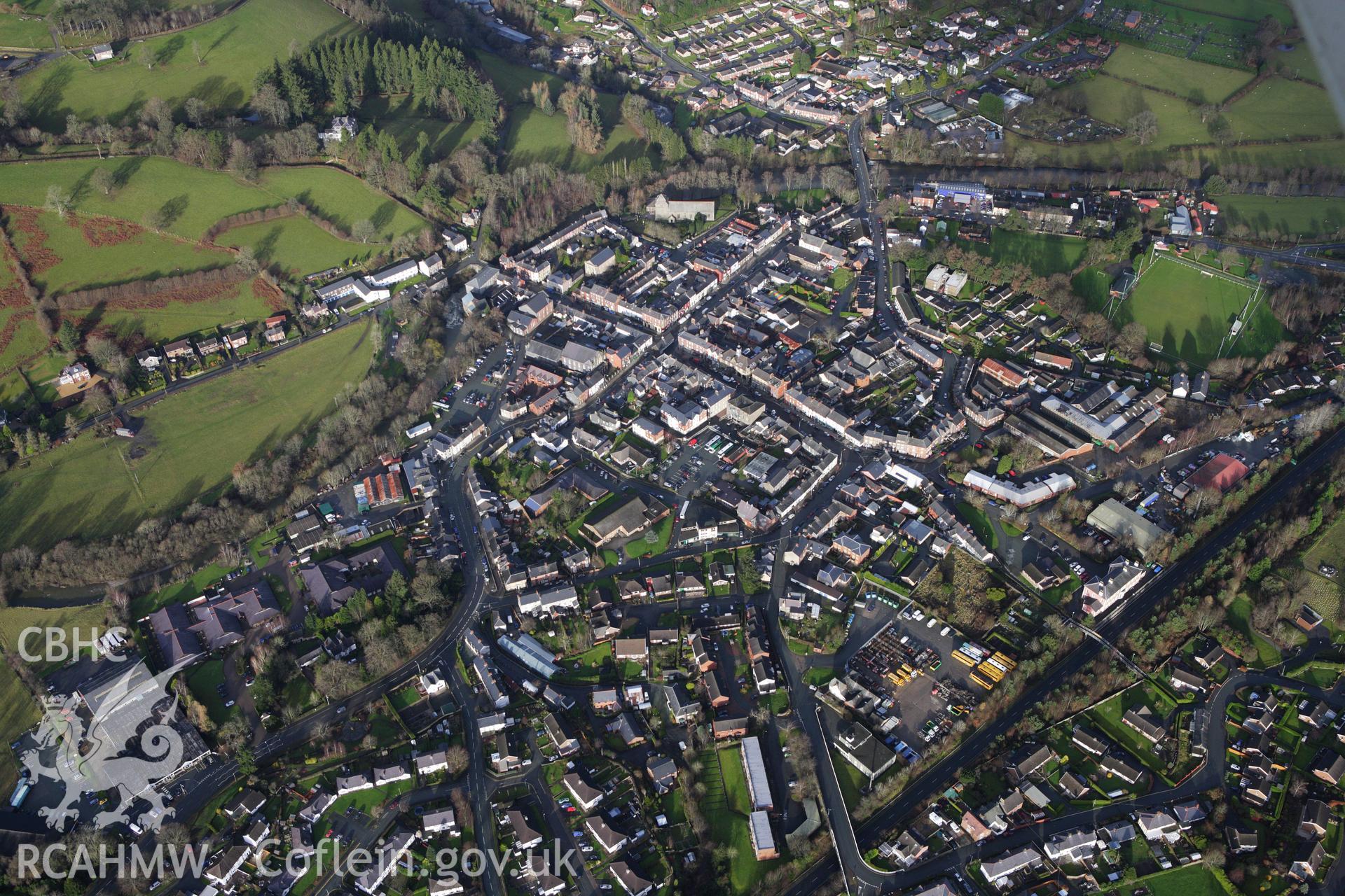 RCAHMW colour oblique aerial photograph of Llanidloes. Taken on 10 December 2009 by Toby Driver