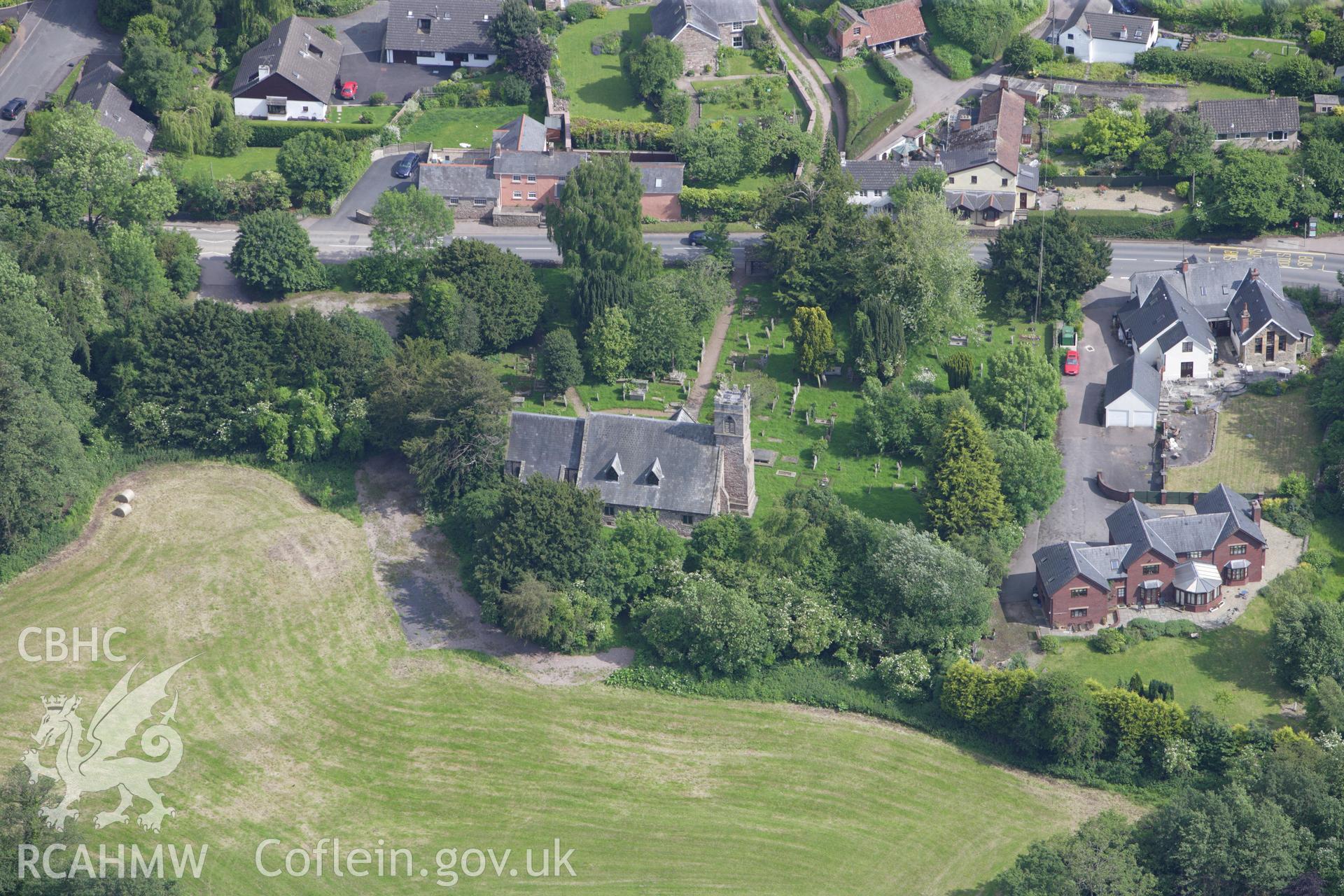 RCAHMW colour oblique aerial photograph of Mitchel Troy Churchyard Cross. Taken on 11 June 2009 by Toby Driver