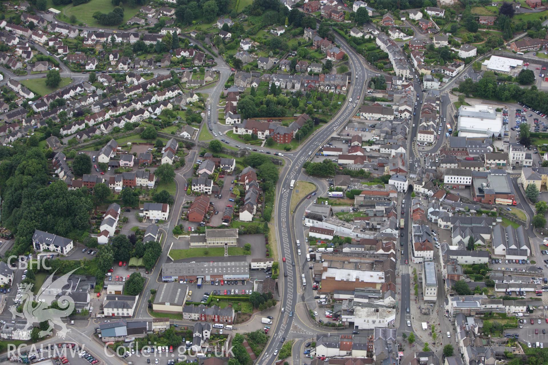 RCAHMW colour oblique aerial photograph of Chepstow Town Wall and Gate. Taken on 09 July 2009 by Toby Driver