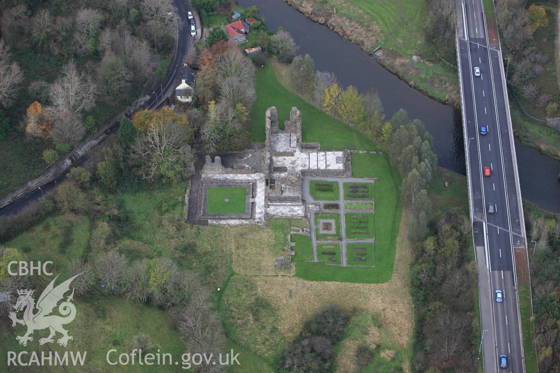 RCAHMW colour oblique aerial photograph of Priory of St Mary and St Thomas The Martyr, Haverfordwest. Taken on 09 November 2009 by Toby Driver