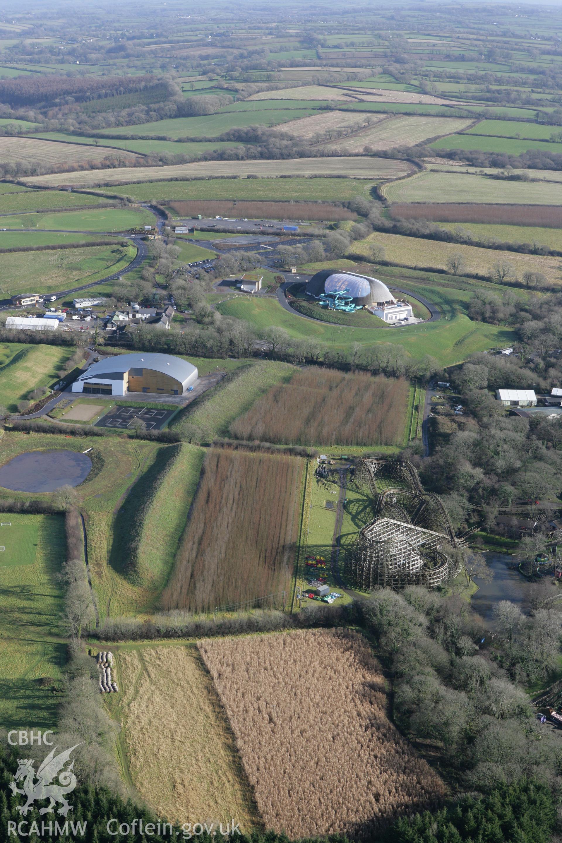 RCAHMW colour oblique aerial photograph of Newton North Church and Bluestone Holiday Village. Taken on 28 January 2009 by Toby Driver