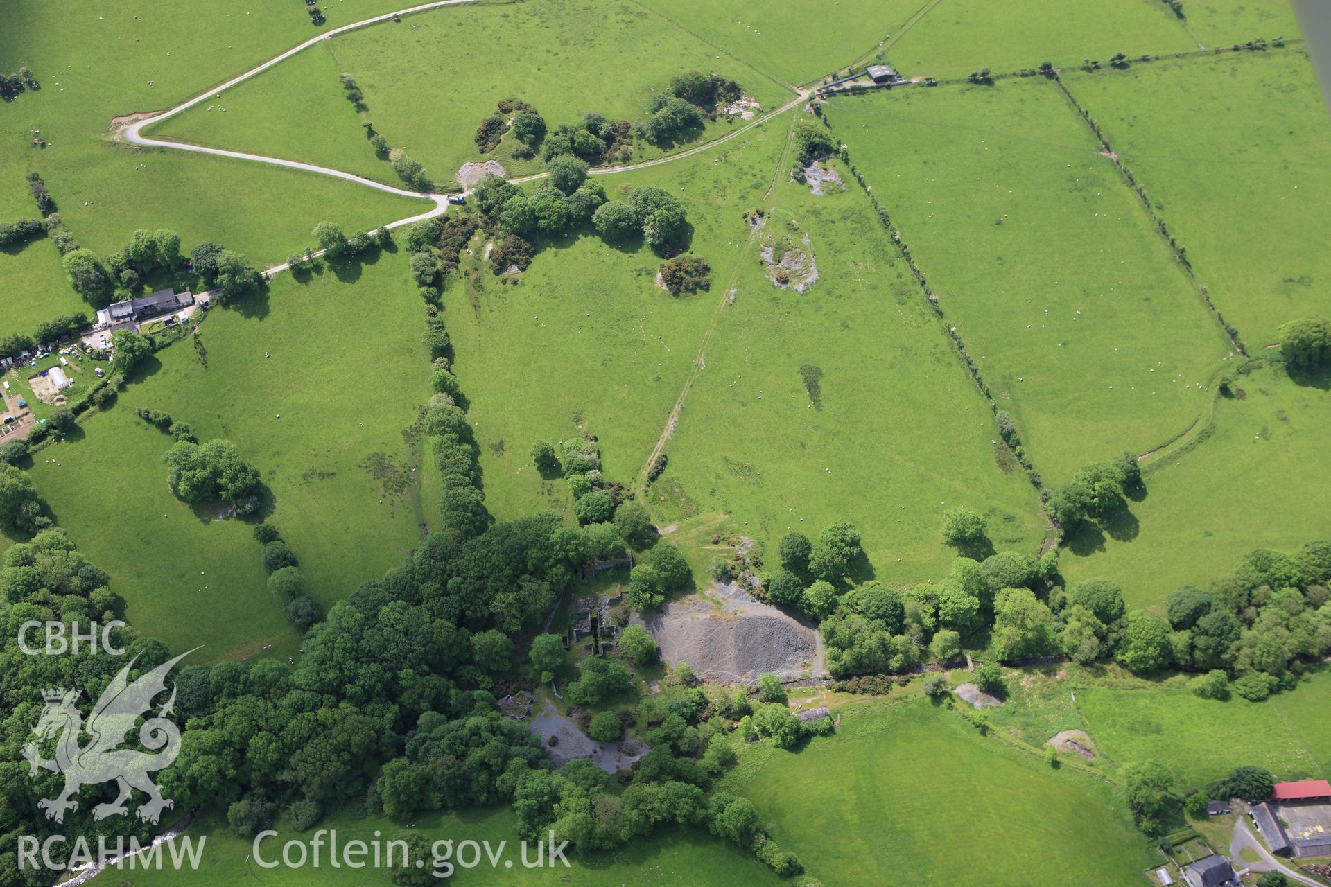 RCAHMW colour oblique aerial photograph of Bronfloyd Lead Mine. Taken on 02 June 2009 by Toby Driver