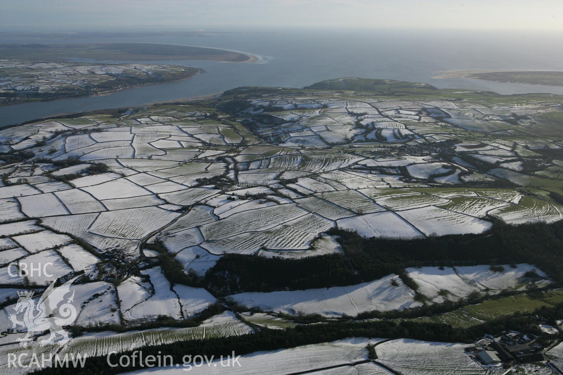 RCAHMW colour oblique photograph of Llansteffan, winter landscape from north. Taken by Toby Driver on 06/02/2009.