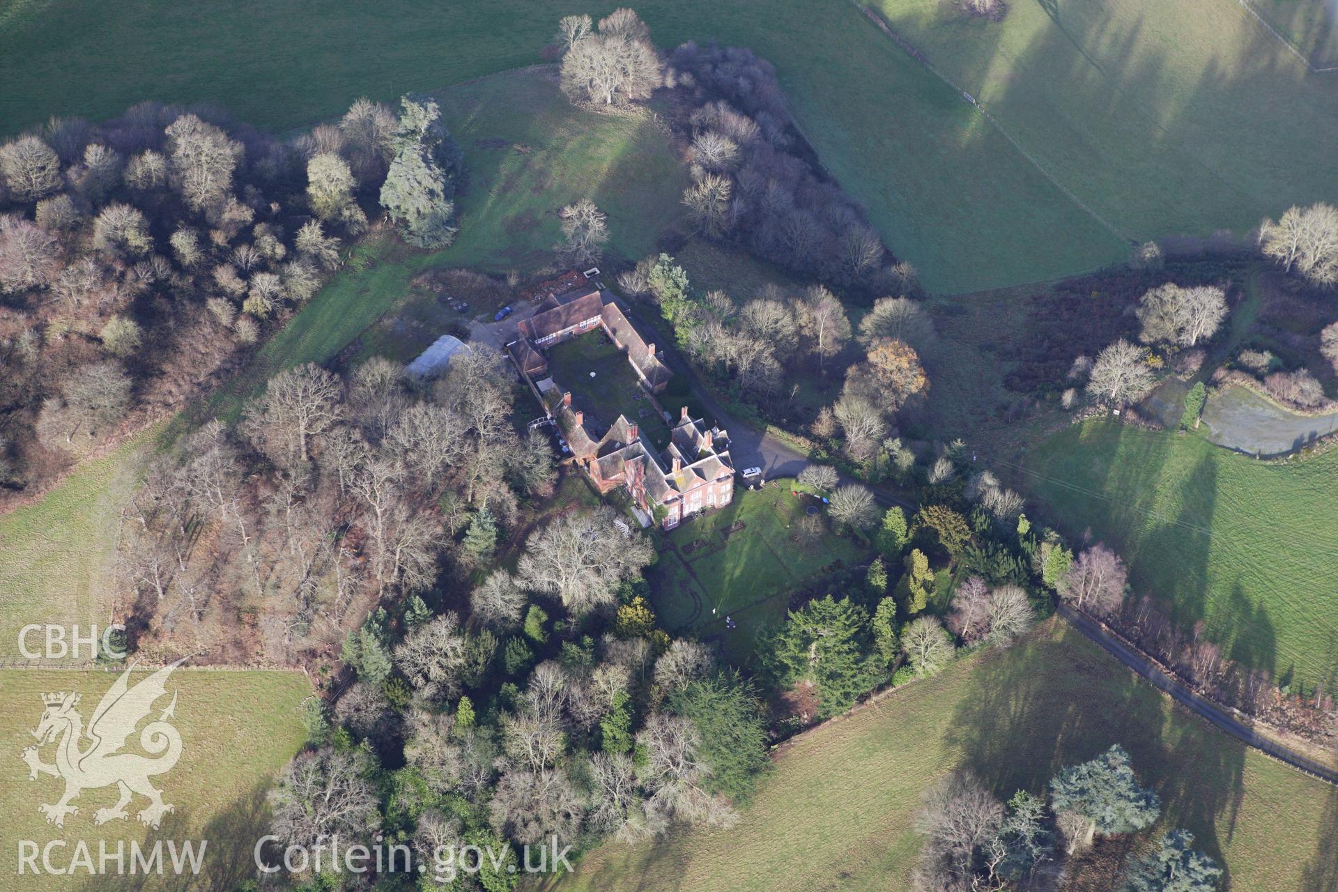 RCAHMW colour oblique aerial photograph of Cefn Bryntalch. Taken on 10 December 2009 by Toby Driver